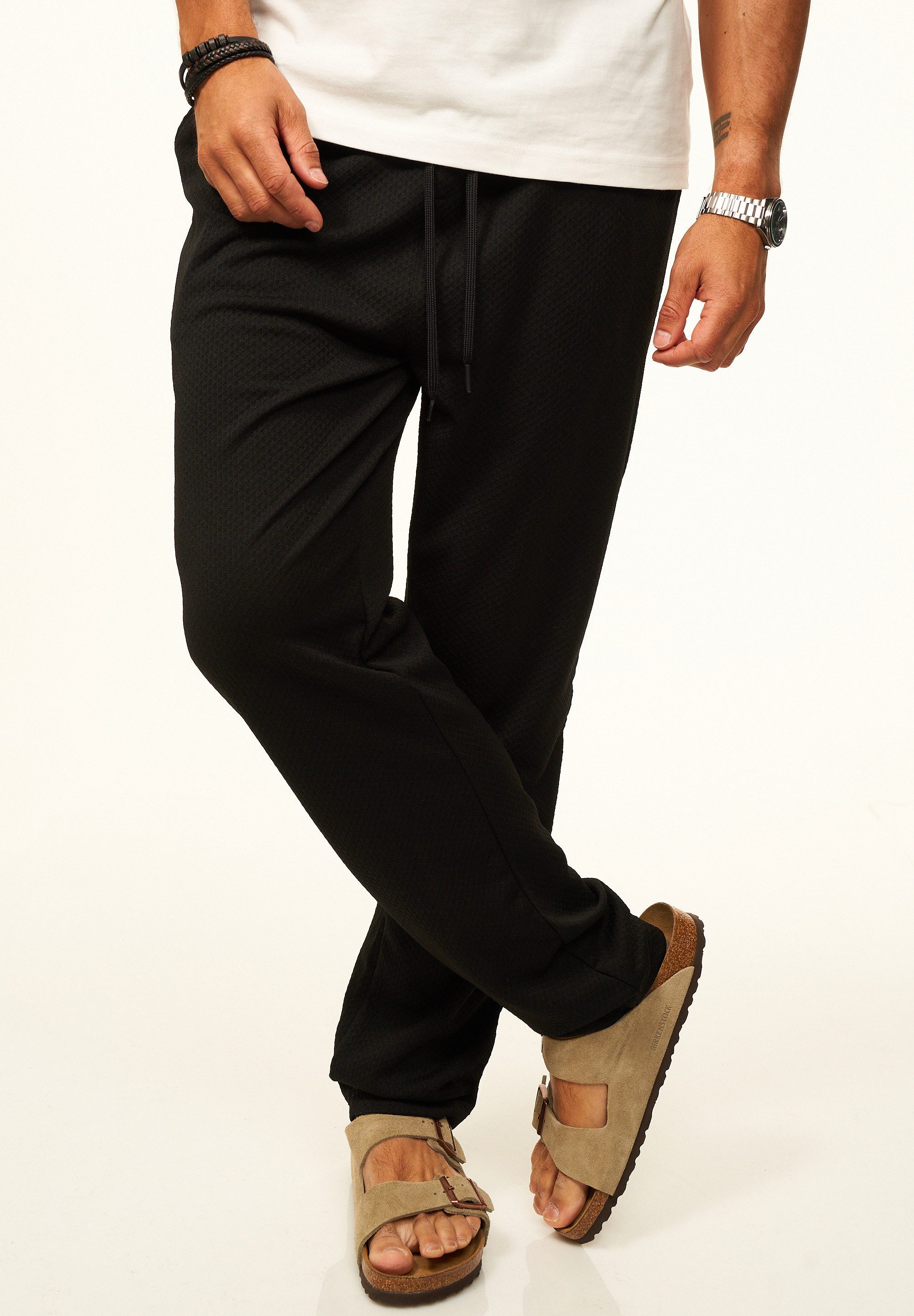 CARISMA Stoffhose als Sommerhose mit Gummibund & Kordel im Chinohose Stil Herren luftige Freizeithose mit Waffelstruktur - Jogginghose