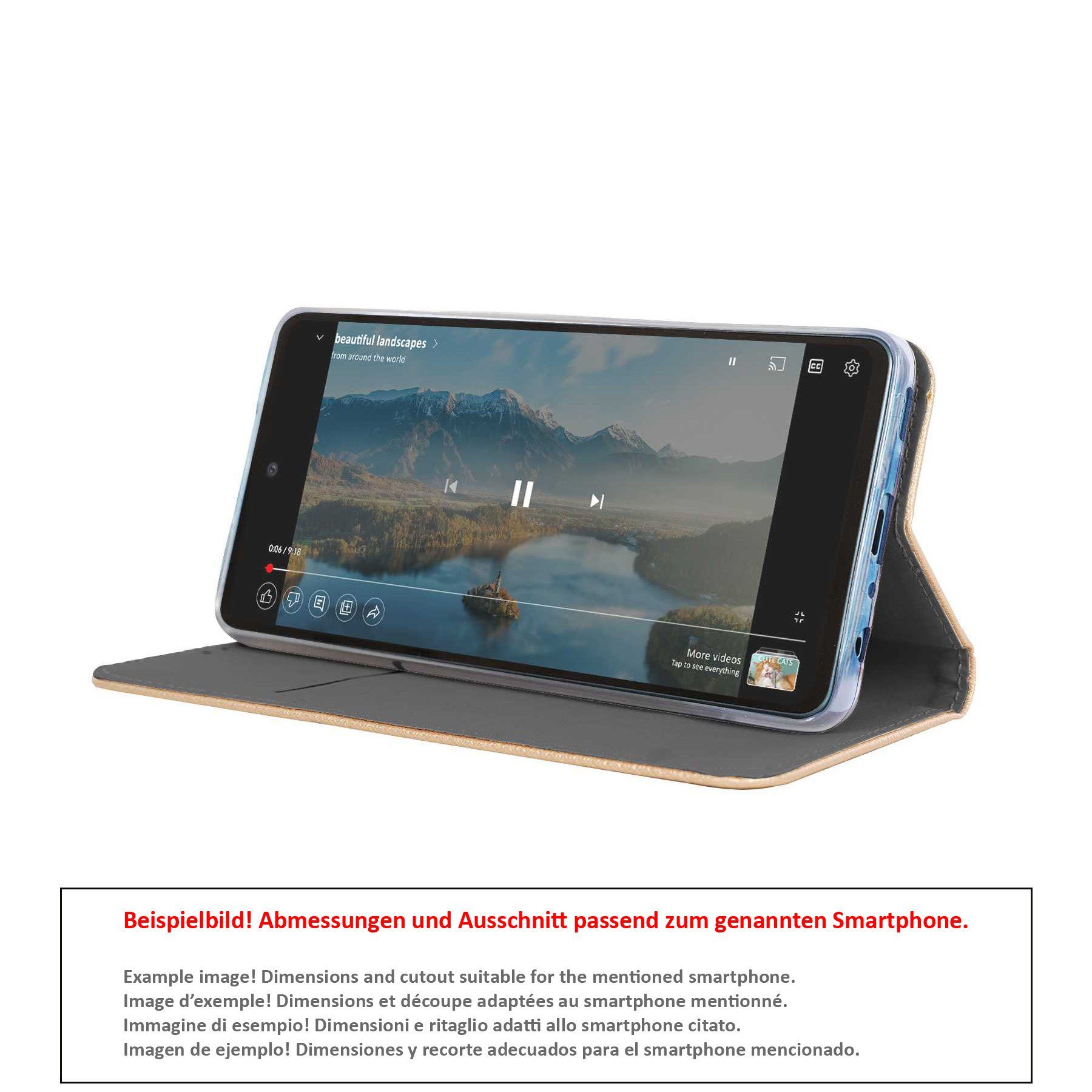 mtb more energy Smartphone-Hülle Smart Magnet für Motorola One Macro, Gold, Bookstyle Klapphülle Cover Wallet Case aus Kunstleder