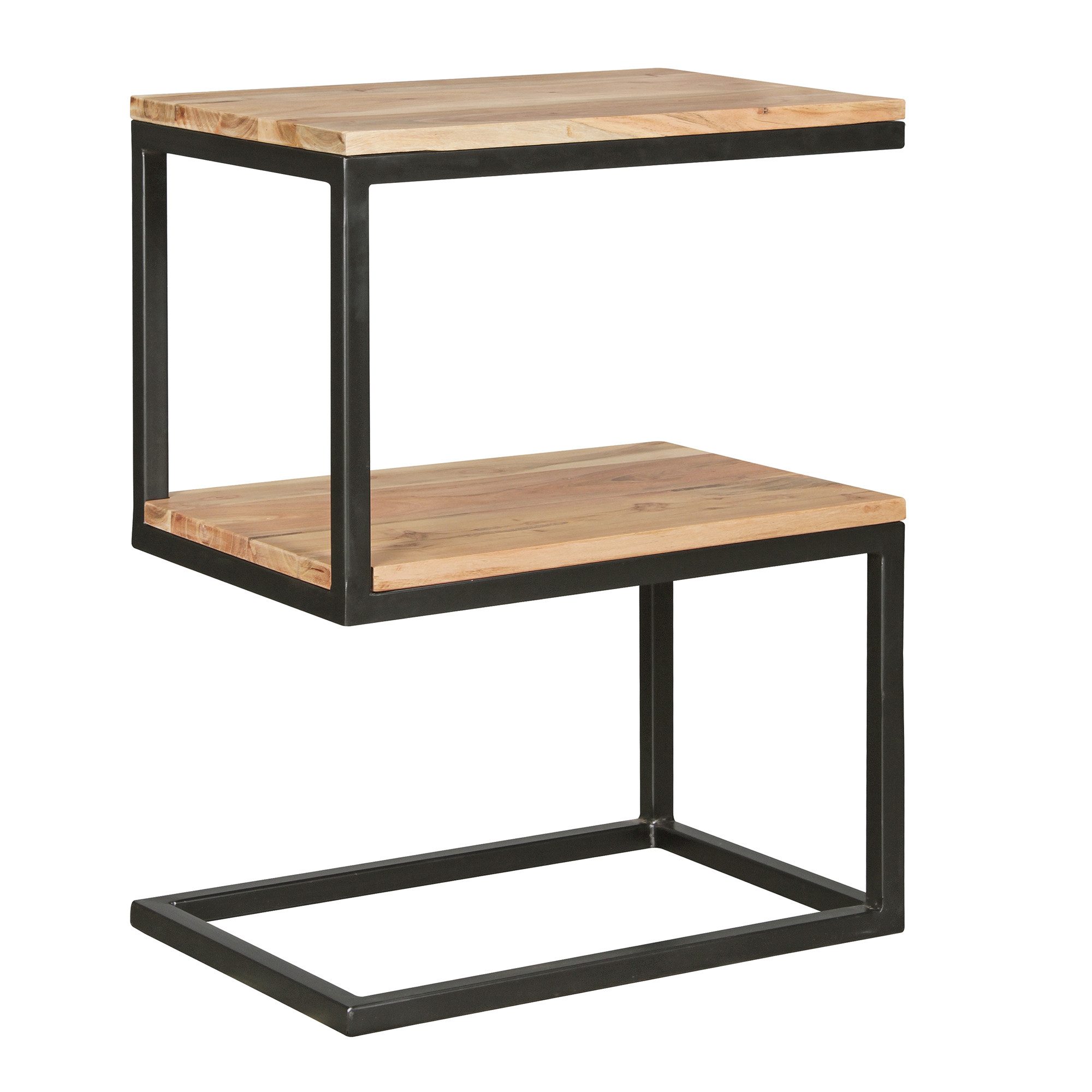 FINEBUY Beistelltisch Beistelltisch S-Form Massivholz Metall Wohnzimmertisc günstig online kaufen