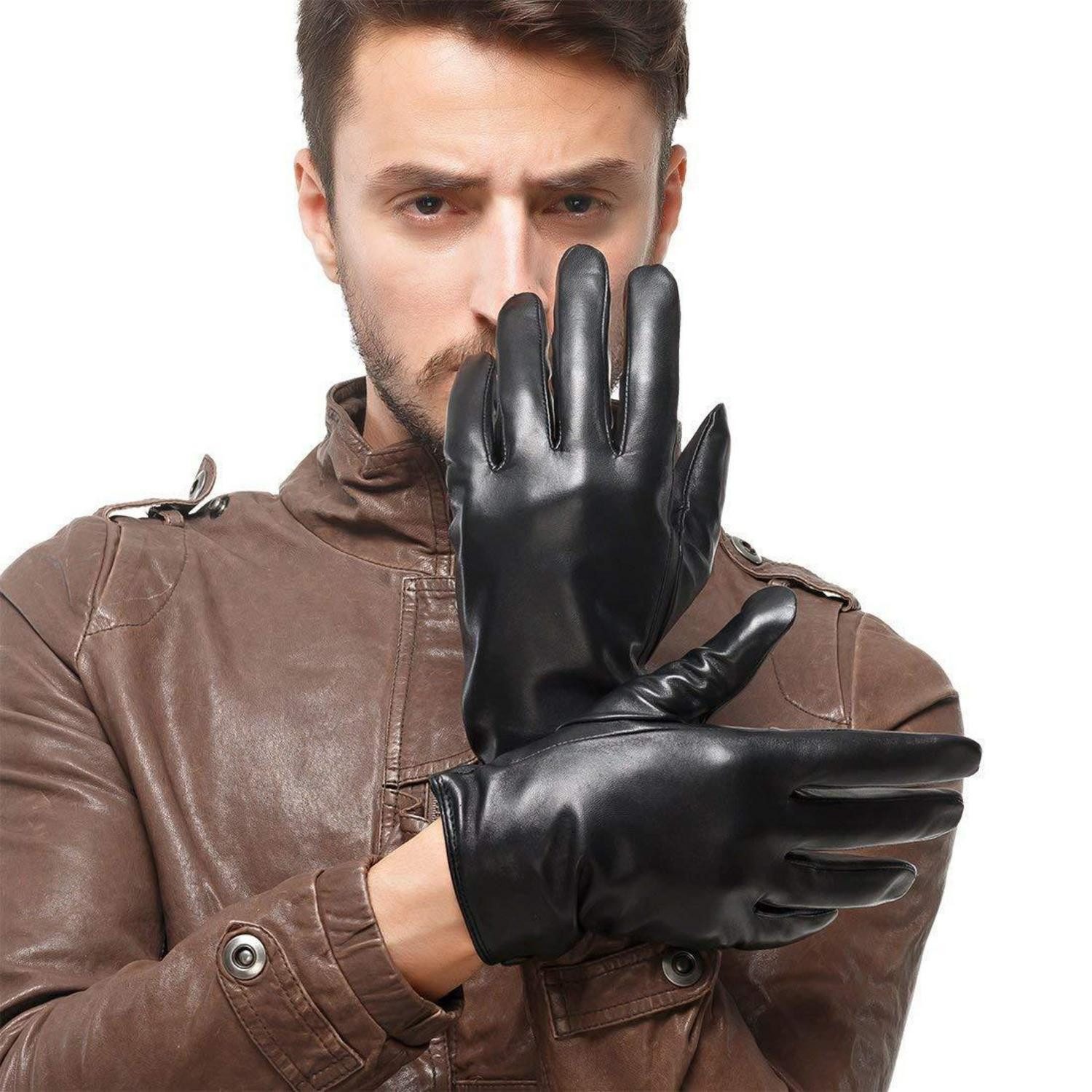 LuxusKollektion Lederhandschuhe Herren Handschuhe Lammfell Touchscreen Schwarz L (1-St)