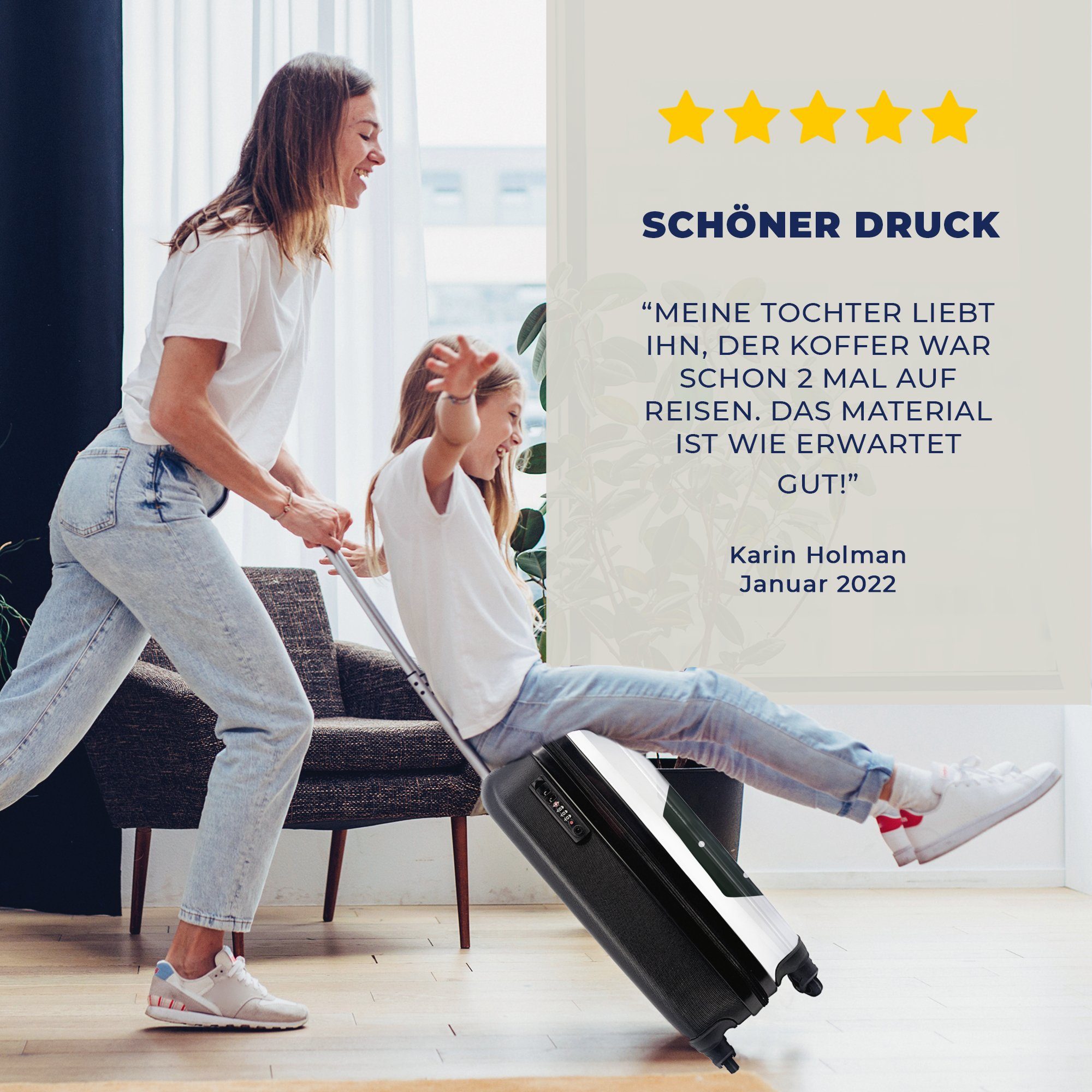 MuchoWow Handgepäckkoffer Zitat - Mädchen für Trolley, 4 - Rollen, - Handgepäck Baby rollen, Reisetasche Kinder, Jungen - - - Glücklich mit Kind Reisekoffer Ferien