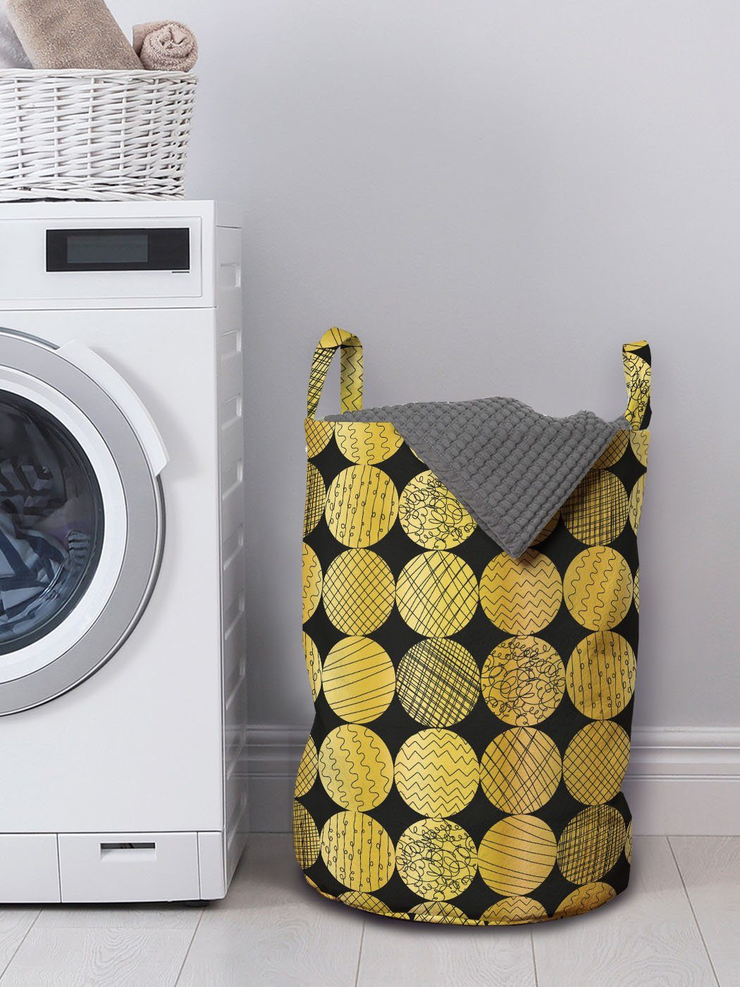 Abakuhaus Wäschesäckchen Wäschekorb mit Golden Kreise Kordelzugverschluss Inner-Streifen Griffen für Waschsalons, mit