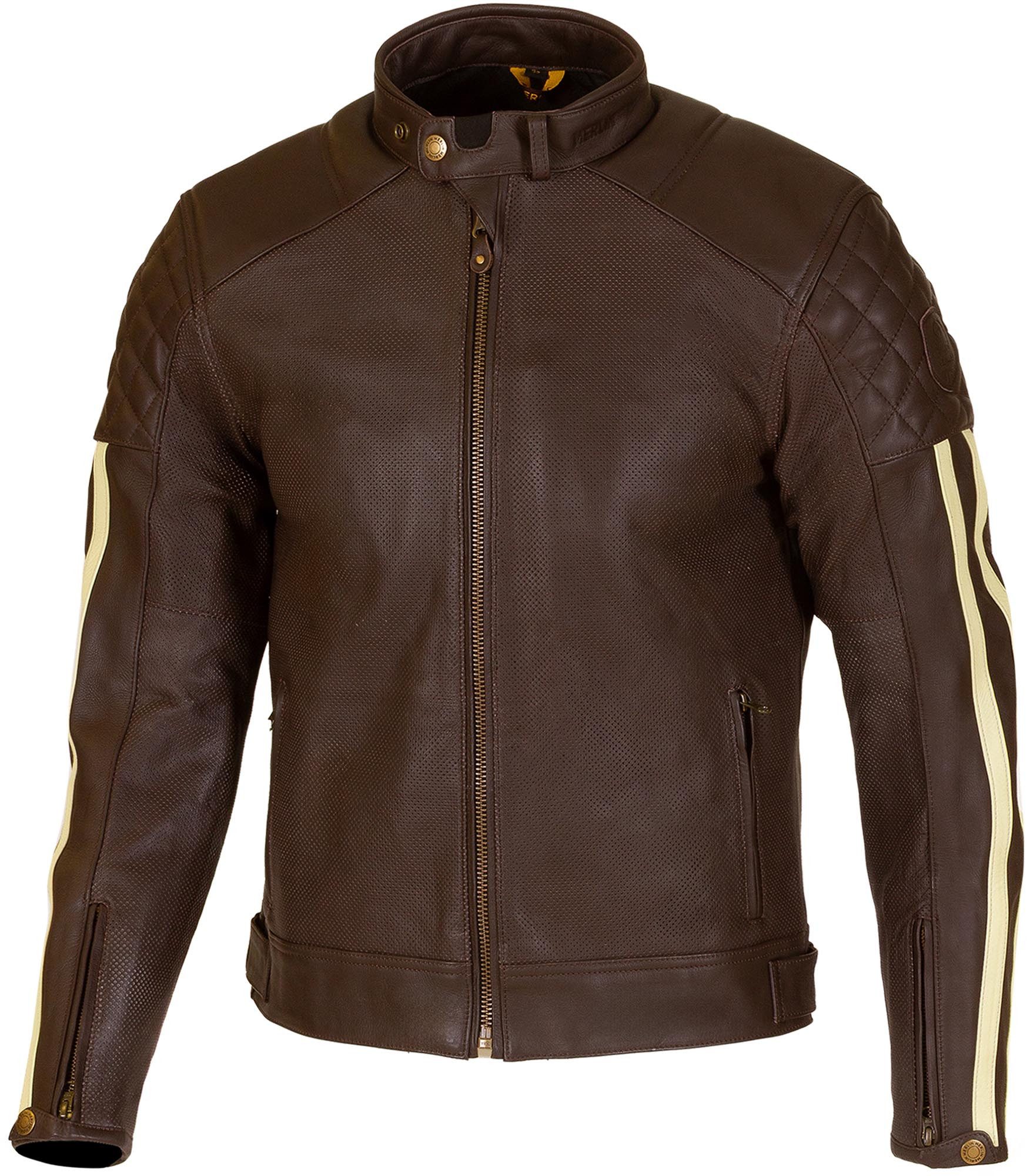 Merlin Motorradjacke Icon D3O perforierte Motorrad Lederjacke Rückenprotektor vorbereitet,Verbindungsreißverschluss,Ellenbogenp