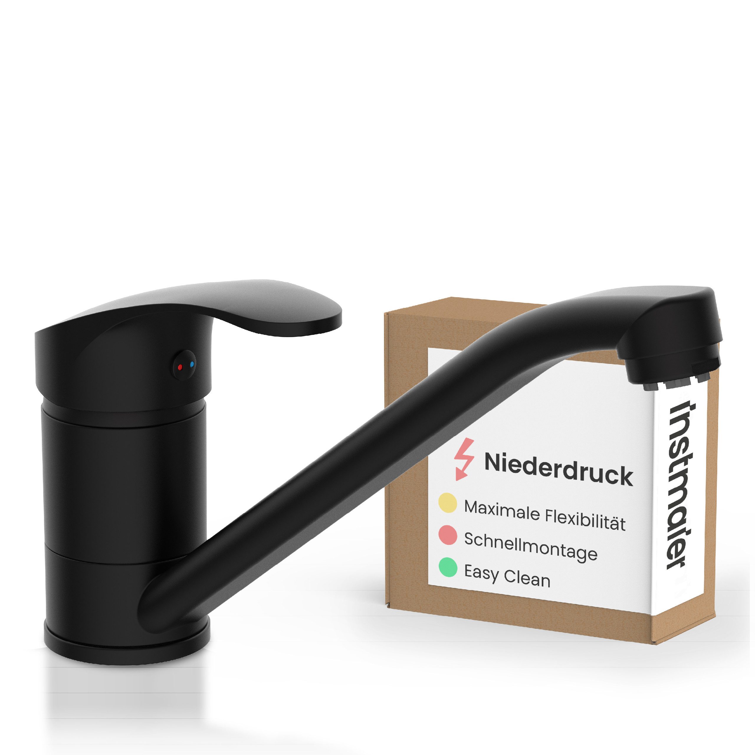 instmaier Spültischarmatur Vera Wasserhahn für Küche, Einhebelmischer Chrom Trendfarbe Schwarz Matt, Niederdruck
