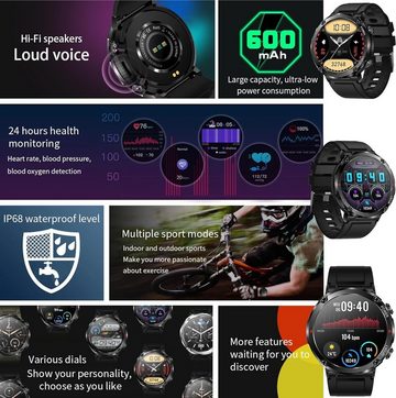 ZPIMY Smartwatch (1,39 Zoll, Android iOS), Herren mit Telefonfunktion Fitnessuhr 22 Sportmodi 600 mAh Armbanduhr