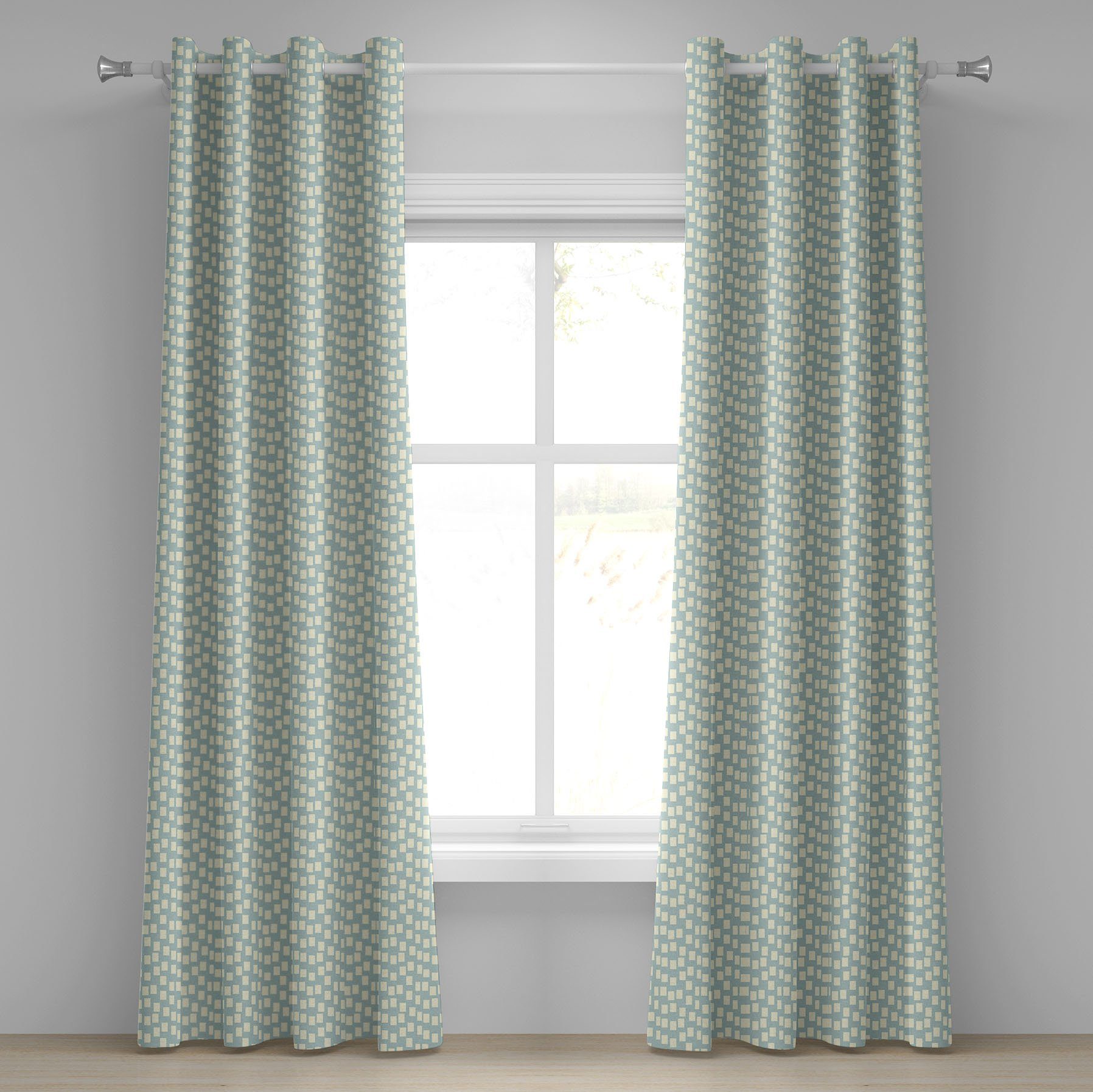 Gardine Dekorative 2-Panel-Fenstervorhänge für Schlafzimmer Wohnzimmer, Abakuhaus, Modern Große Kleine Quadrate Tile | Fertiggardinen