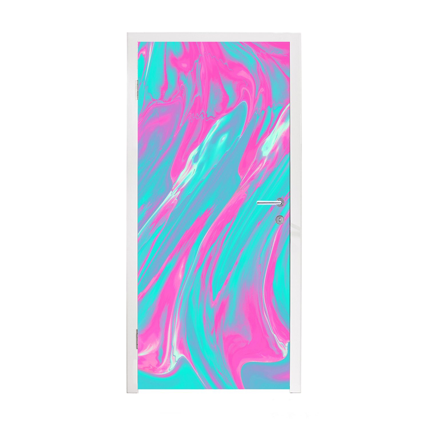 MuchoWow Türtapete Kunst - Rosa - Blau - Psychedelisch, Matt, bedruckt, (1 St), Fototapete für Tür, Türaufkleber, 75x205 cm | Türtapeten