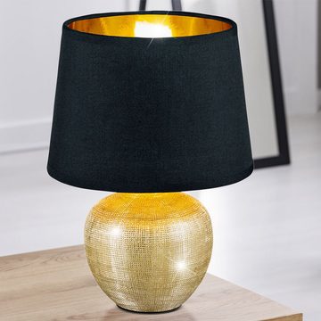 etc-shop Tischleuchte, Leuchtmittel nicht inklusive, Tischleuchte Tischlampe Nachtlampe, Keramik Textil, Gold-Schwarz, 1x