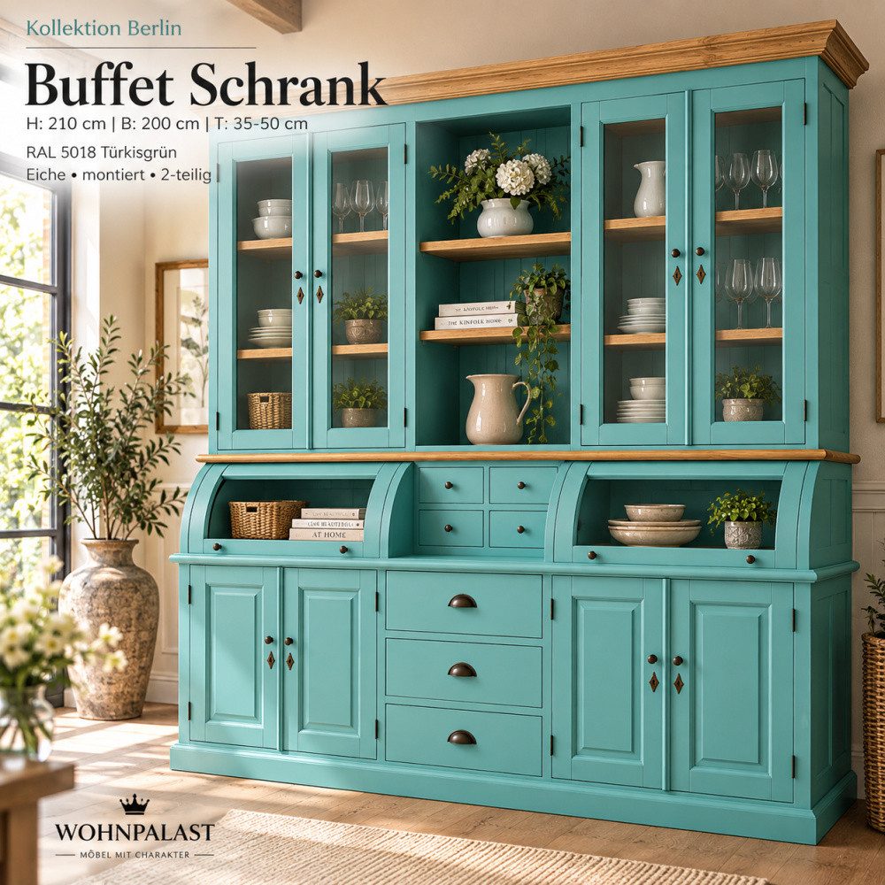 Wohnpalast Buffet Buffet Schrank Berlin 200 cm türkisblau mit Eiche