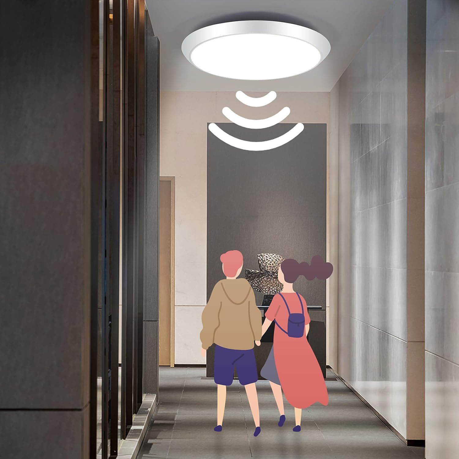 ZMH LED Deckenleuchte mit Bewegungsmelder Deckenlampe Innen 15W 4000K Wohnzimmer Flur, Augenschutaz, LED fest integriert, 4000K, Modern Sensor Ø30CM Deckenbeleu – Bild 5 von 5