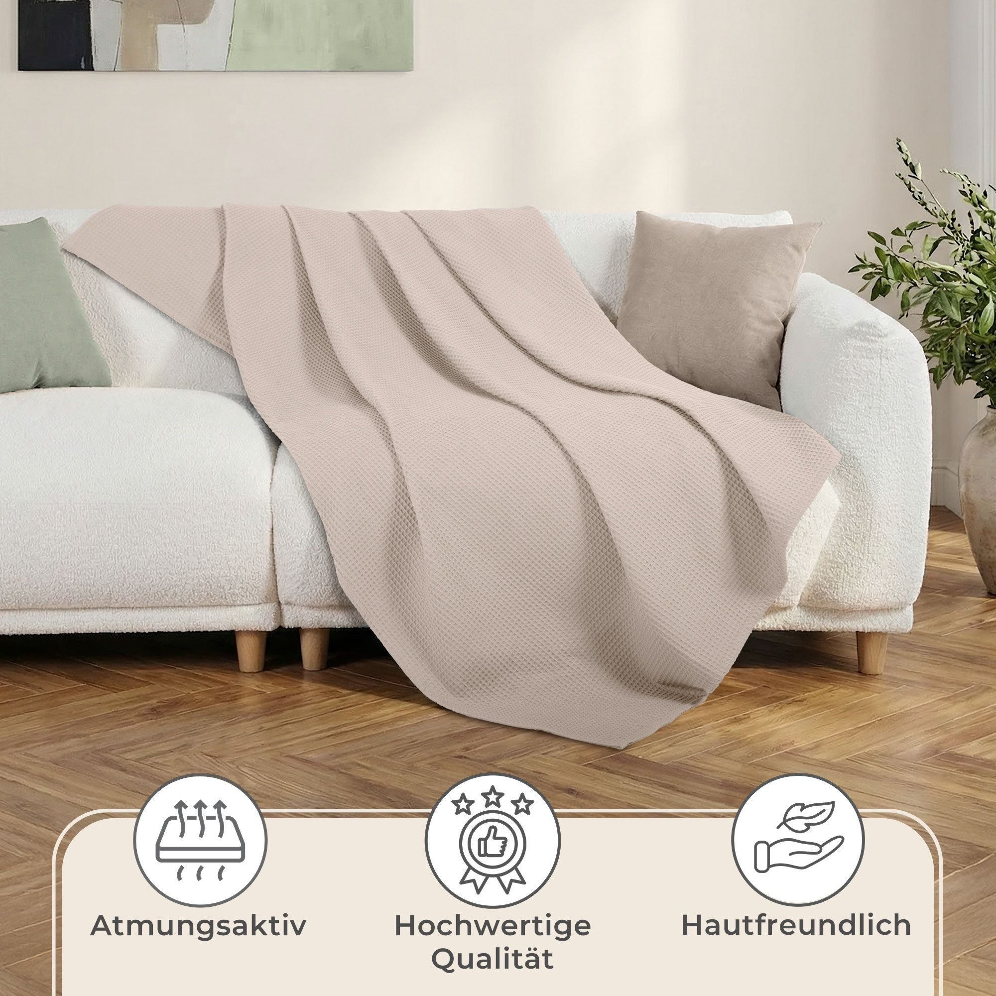 Laynenburg Tagesdecke Waffelpique aus 100% Baumwolle – Baumwolldecke, Kuscheldecke, Wohndecke als Sommerdecke, Bett-Überwurf, Couch-Überwurf, Sofa-Decke – Bild 5 von 5
