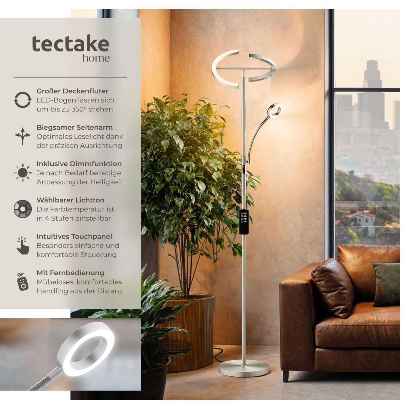 tectake Stehlampe Deckenfluter, LED, Weiß, Moderner günstig online kaufen