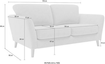 Home affaire 2-Sitzer MARSEILLE Sofa 170 cm, mit Massivholzbeinen aus Eiche, verschiedene Bezüge und Farbvarianten