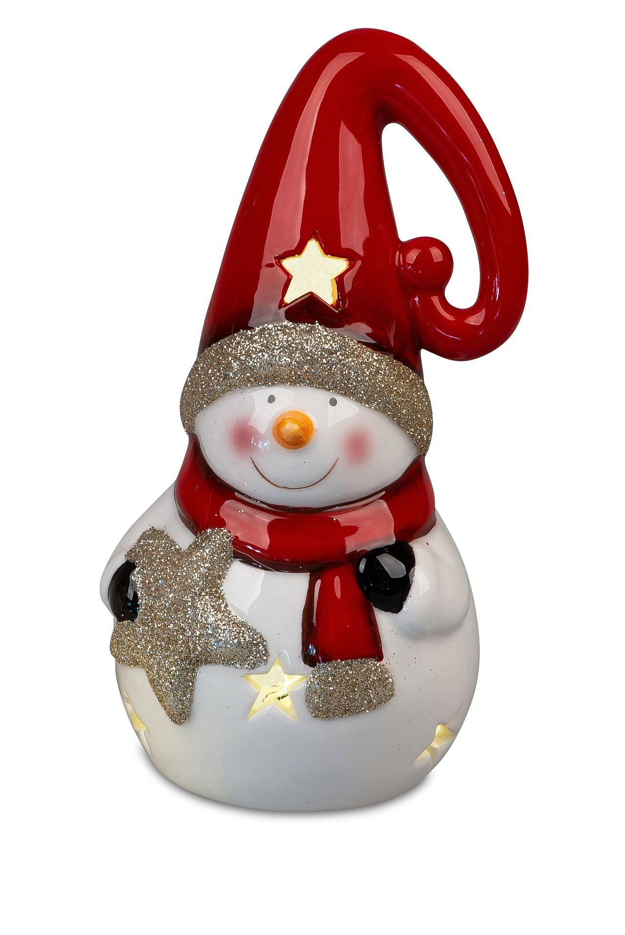 formano LED-Dekofigur Schneemann aus Steingut mit roter Zipfelmütze, 18 cm, günstig online kaufen