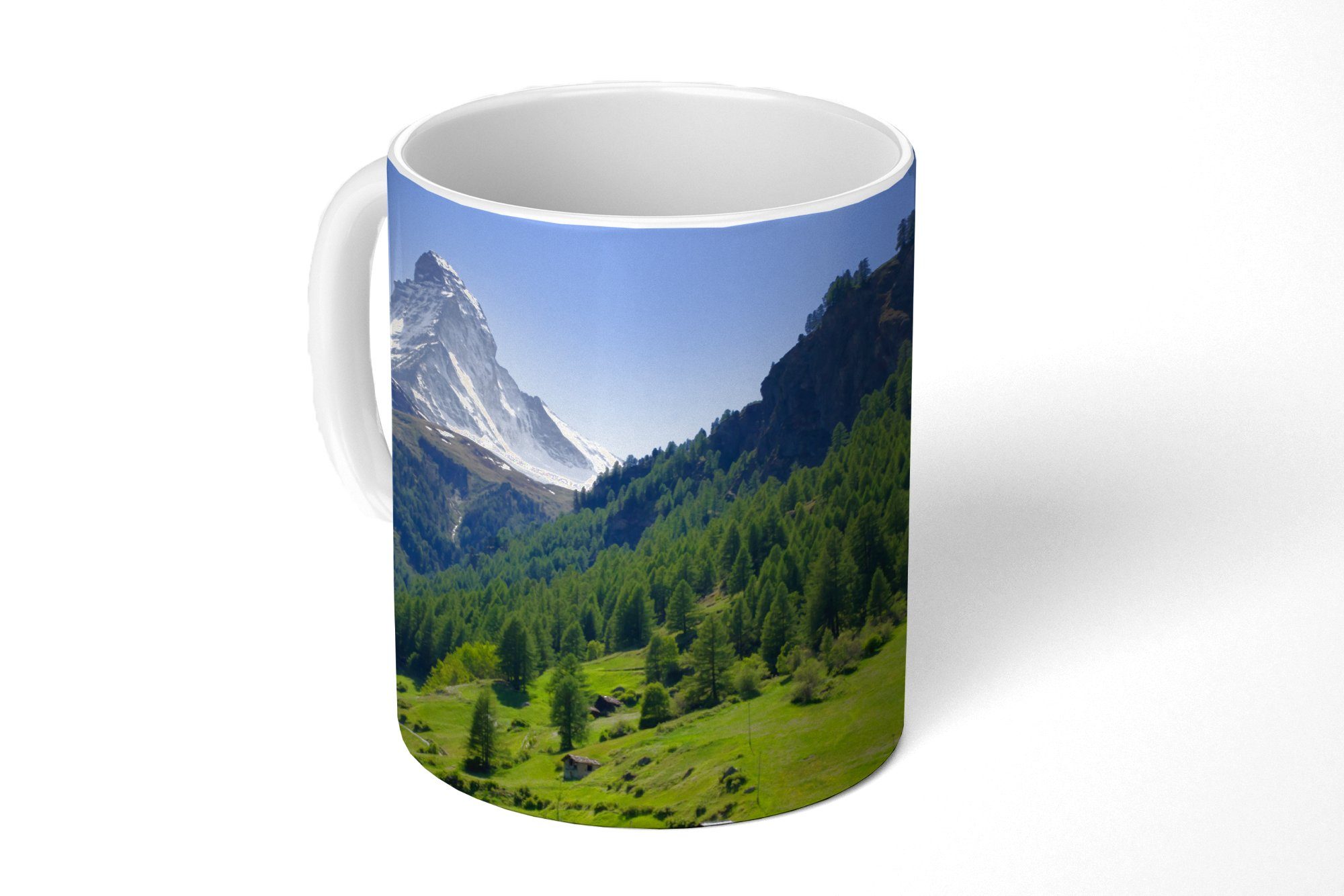 MuchoWow Tasse Schweizer Alpen im Matterhorn mit grünen Bäumen, Keramik, Kaffeetassen, Teetasse, Becher, Teetasse, Geschenk