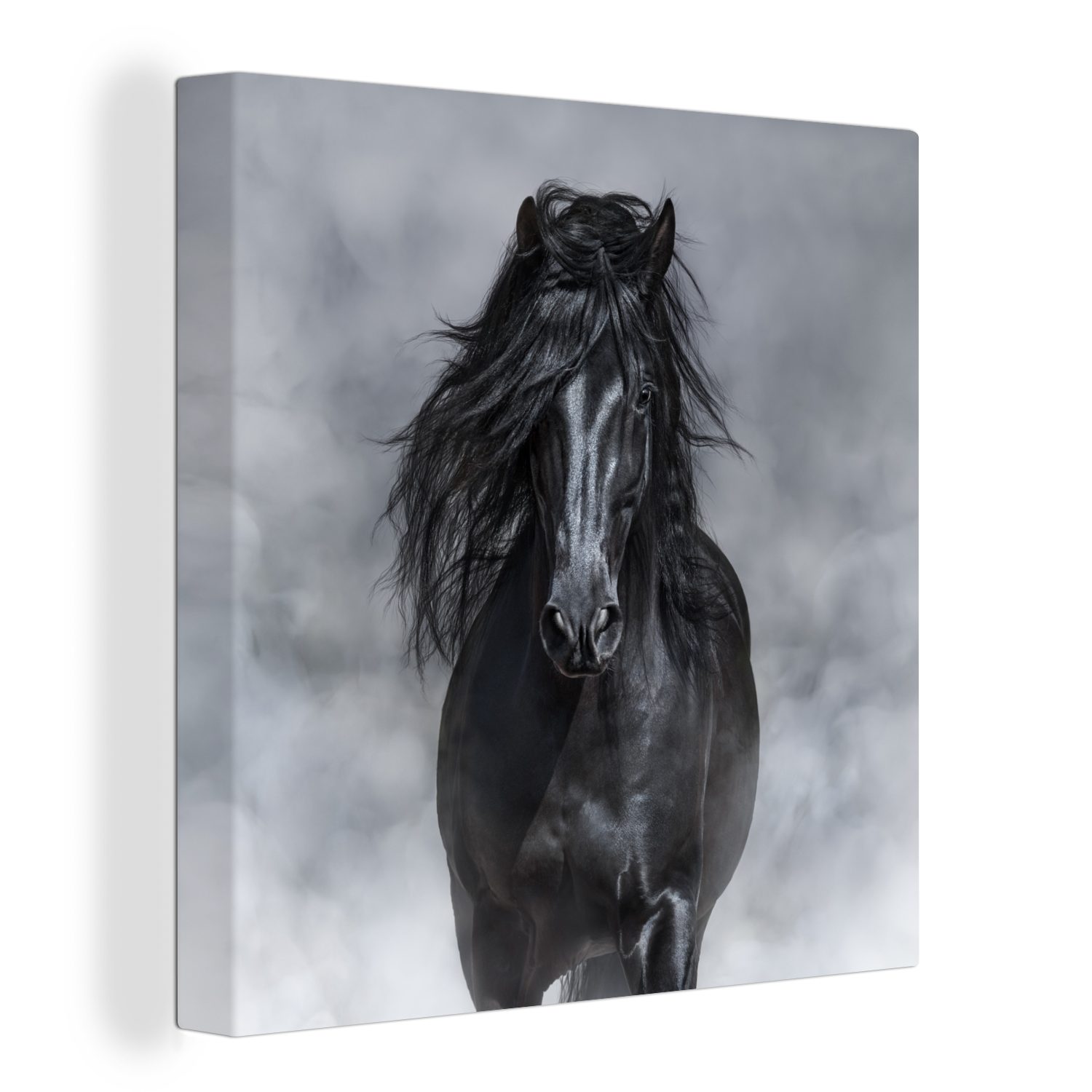OneMillionCanvasses® Leinwandbild Pferd - Schwarz - Smoke, (1 St), Leinwand Bilder für Wohnzimmer Schlafzimmer