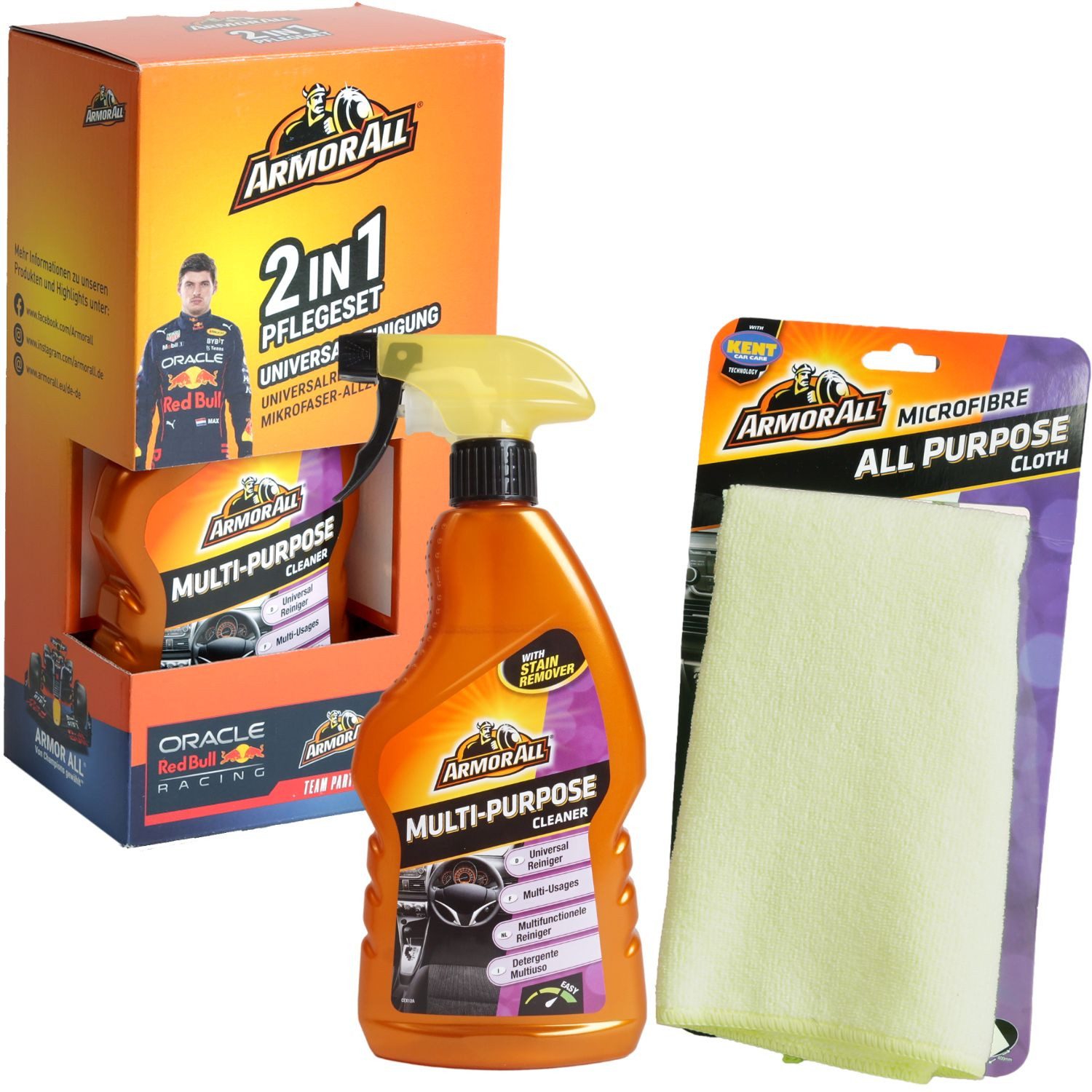 Armor All 2in1 Set Universal-Reiniger + Mikrofaser-Tuch Kunststoffreiniger (Spar-Set, [- 2in1 Pflegeset Auto Innen-Reinigung Außen-Reinigung Kunststoff-Reiniger Alzweck-Tuch)