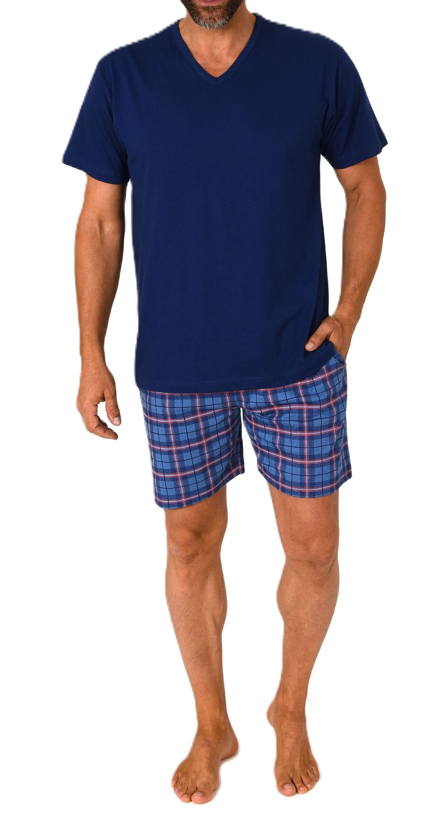 Normann Pyjama Normann Herren kurzarm Schlafanzug Shorty mit karierter Hose