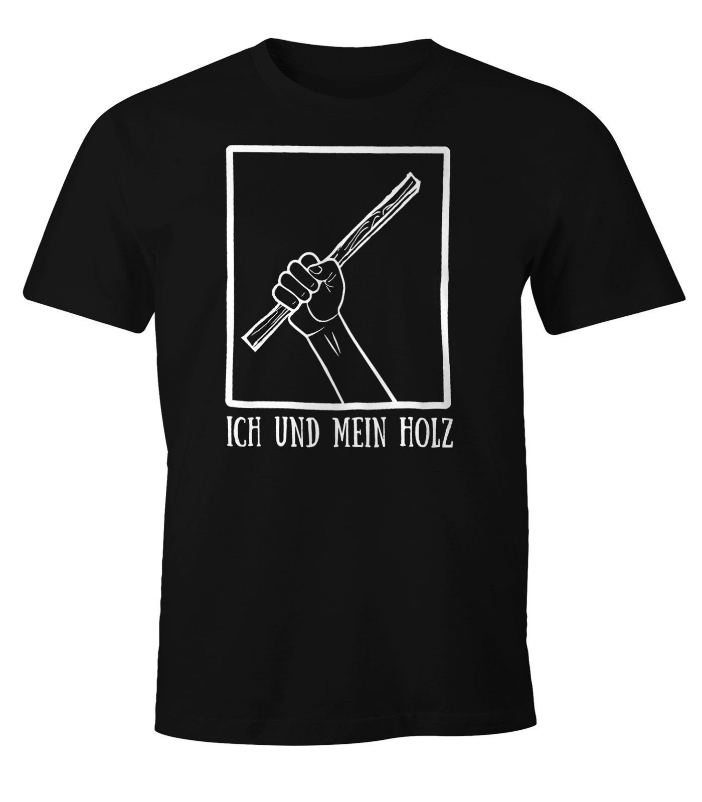 mit Fun-Shirt Holz Herren mein MoonWorks Moonworks® und Ich Print-Shirt schwarz Print T-Shirt