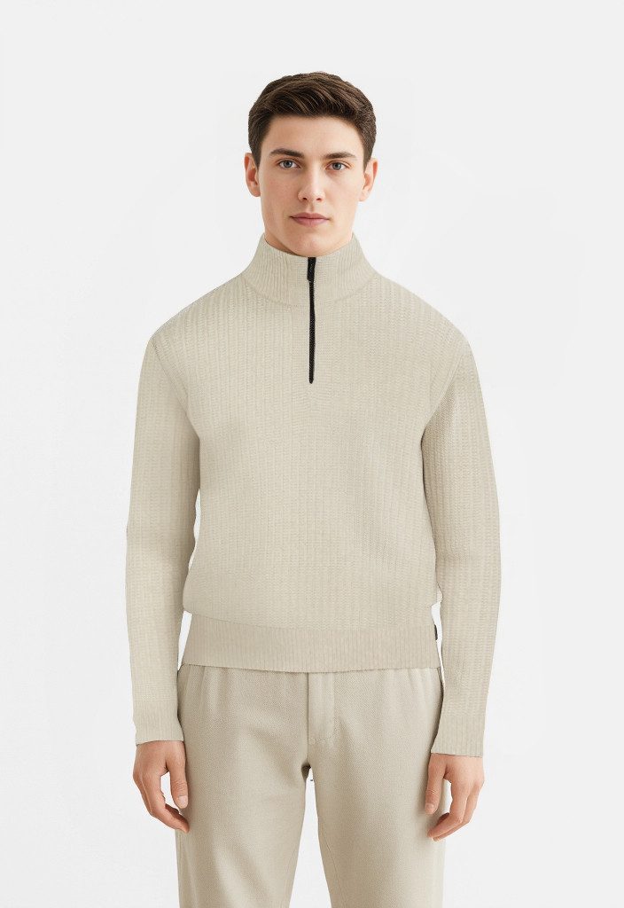 BOSS ORANGE Strickpullover Kwinter Troyer-Kragen, Rippstrick, günstig online kaufen