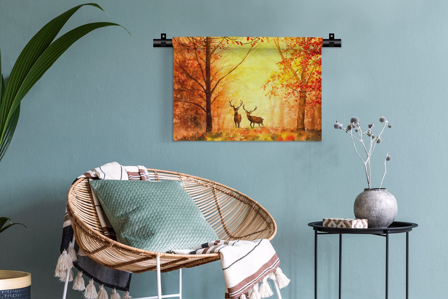 MuchoWow Hirsche Wandbehang, Kleid, - - Natur Ölfarbe - Wanddeko Orange, Wohnzimmer, Kinderzimmer Schlafzimmer, Tiere - Herbst - für Wanddekoobjekt