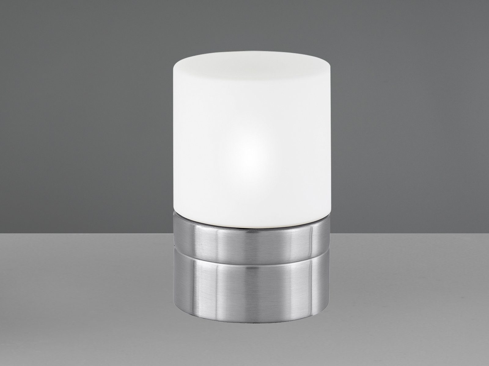 Bauhaus Silber Touch Dimmfunktion, dimmbar LED warmweiß, LED matt meineWunschleuchte Ø9cm Lampenschirm / Kleine Nachttischlampe, Weiß Nachttisch-lampe Glas, wechselbar,