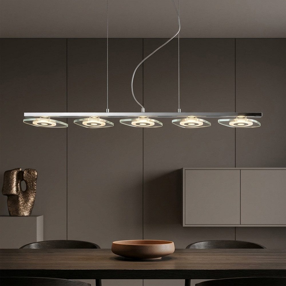 GLOBO LIGHTING LED-Hängeleuchte, LED-Leuchtmittel fest verbaut, Warmweiß, LED Hängeleuchte Glas Esszimmerleuchte hängend Pendelleuchte Chrom