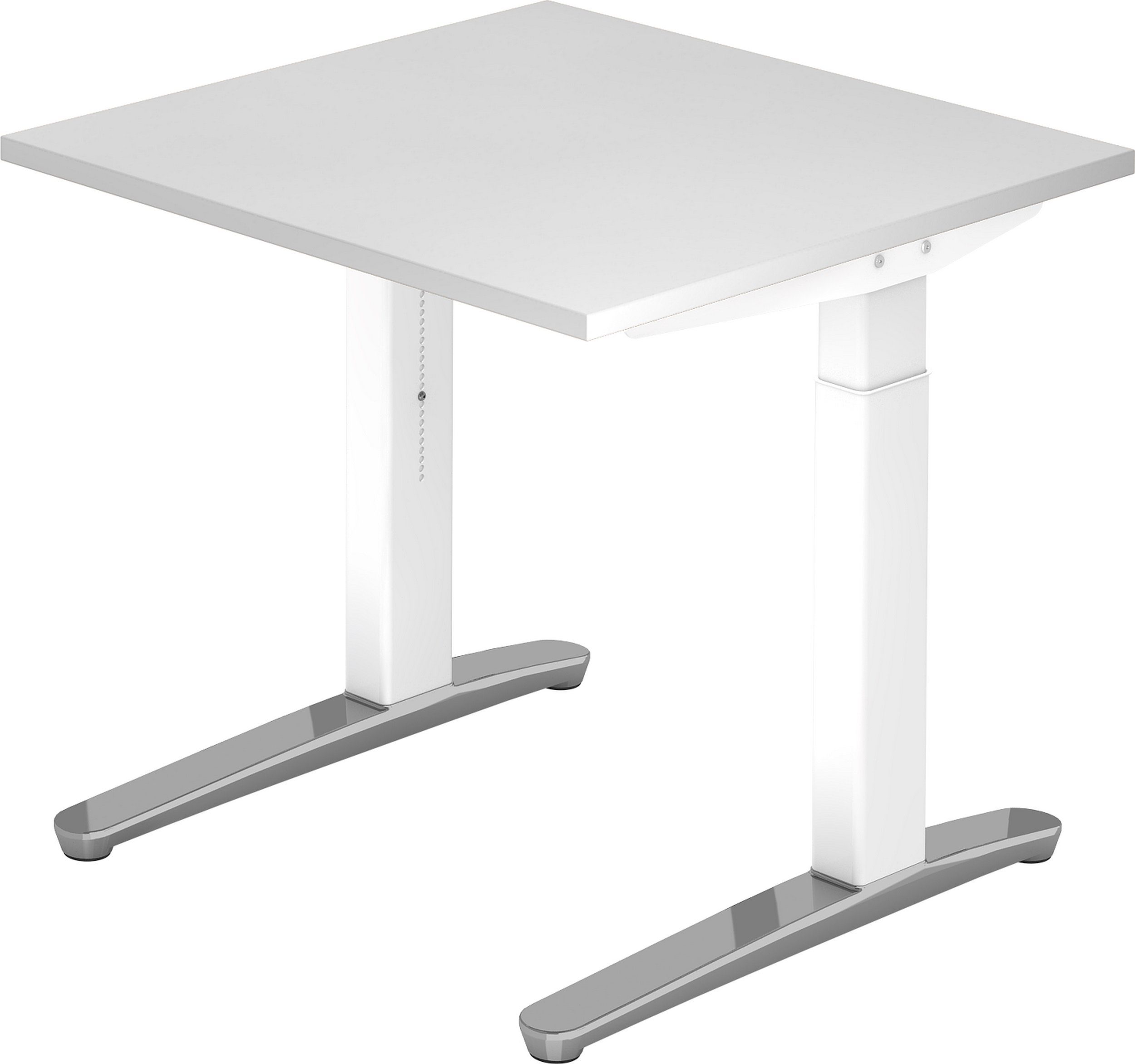 bümö Schreibtisch Schreibtisch Serie-XB, Quadrat: 80 x 80 cm - Dekor: Weiß - Gestell: Weiß/Alu poliert