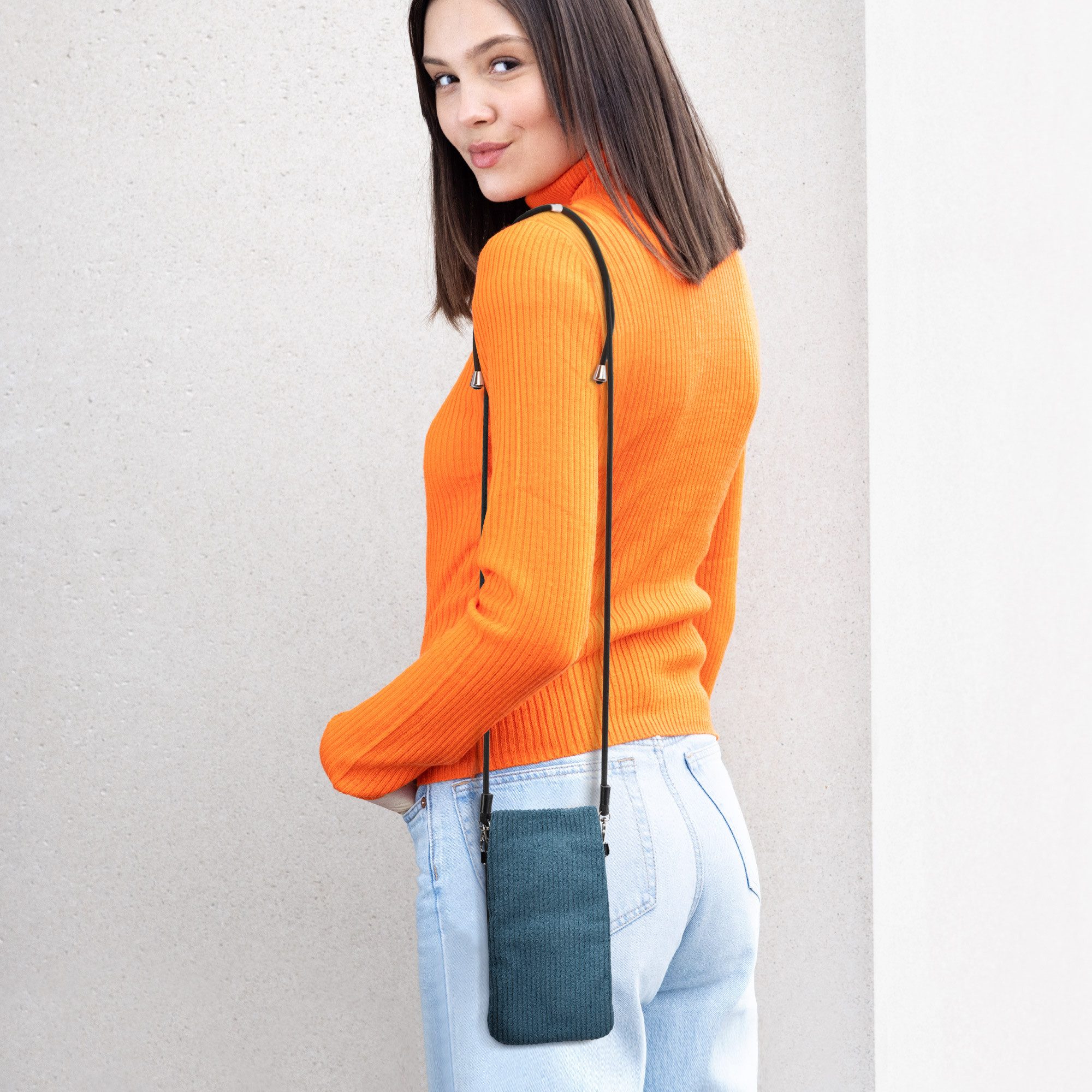 kwmobile Handytasche Handytasche für Smartphones XXL - 7" Handy Tasche (1-tlg), Cord Handy Hülle Blau mit Kordel - Handy Tasche