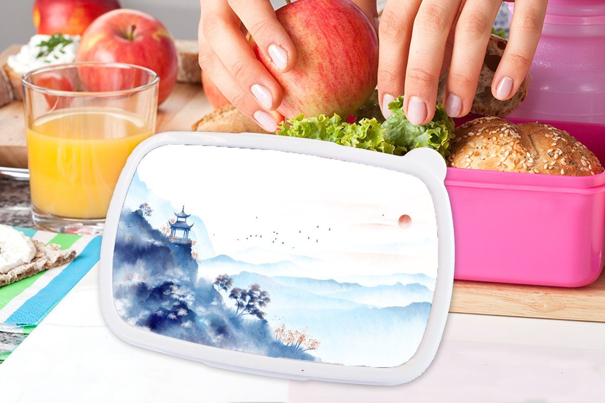 MuchoWow Lunchbox Natur Mädchen, Brotbox für (2-tlg), Snackbox, Landschaft Brotdose - Kinder, Kunststoff, - Kunststoff rosa Erwachsene, Ölfarbe, Malerei 