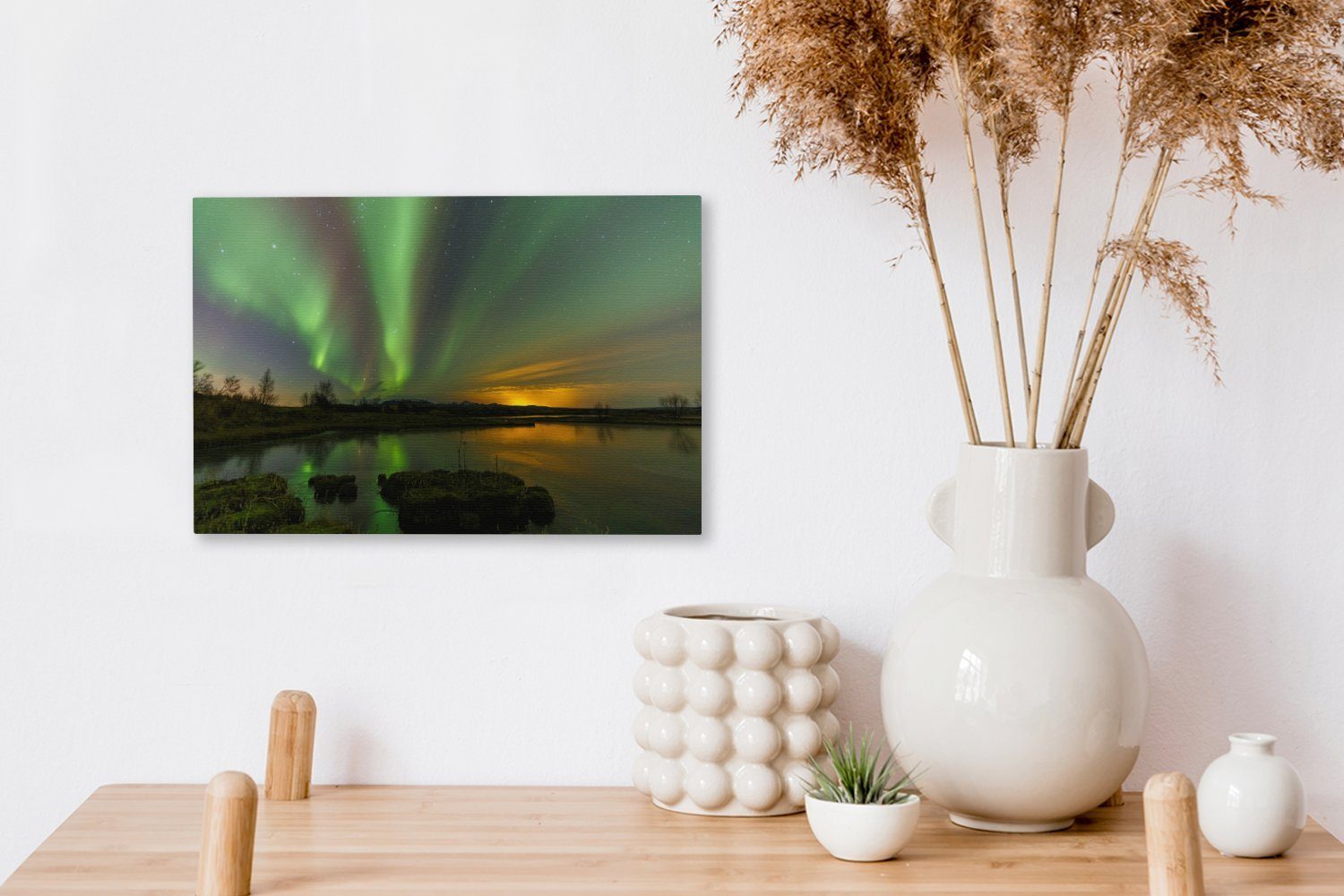 cm in dem Aufhängefertig, 30x20 Þingvellir-Nationalpark über Wandbild Leinwandbild Das Leinwandbilder, Nordlicht St), Island, Wanddeko, OneMillionCanvasses® (1