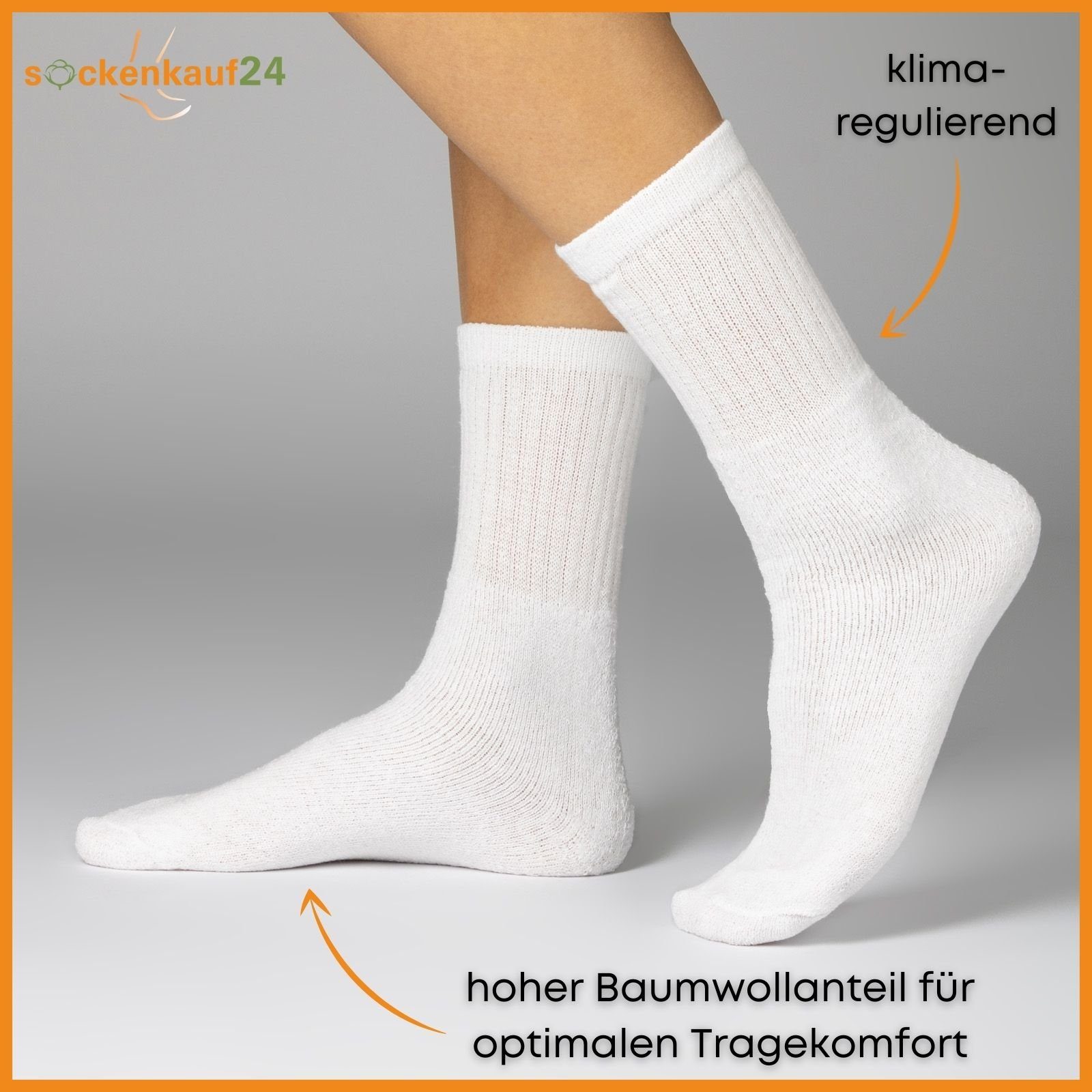 sockenkauf24 Tennissocken 10, 20, 30 Paar Sportsocken Arbeitssocken Herren & Damen (Weiß, 10-Paar, 35-38) Socken Baumwolle 10100