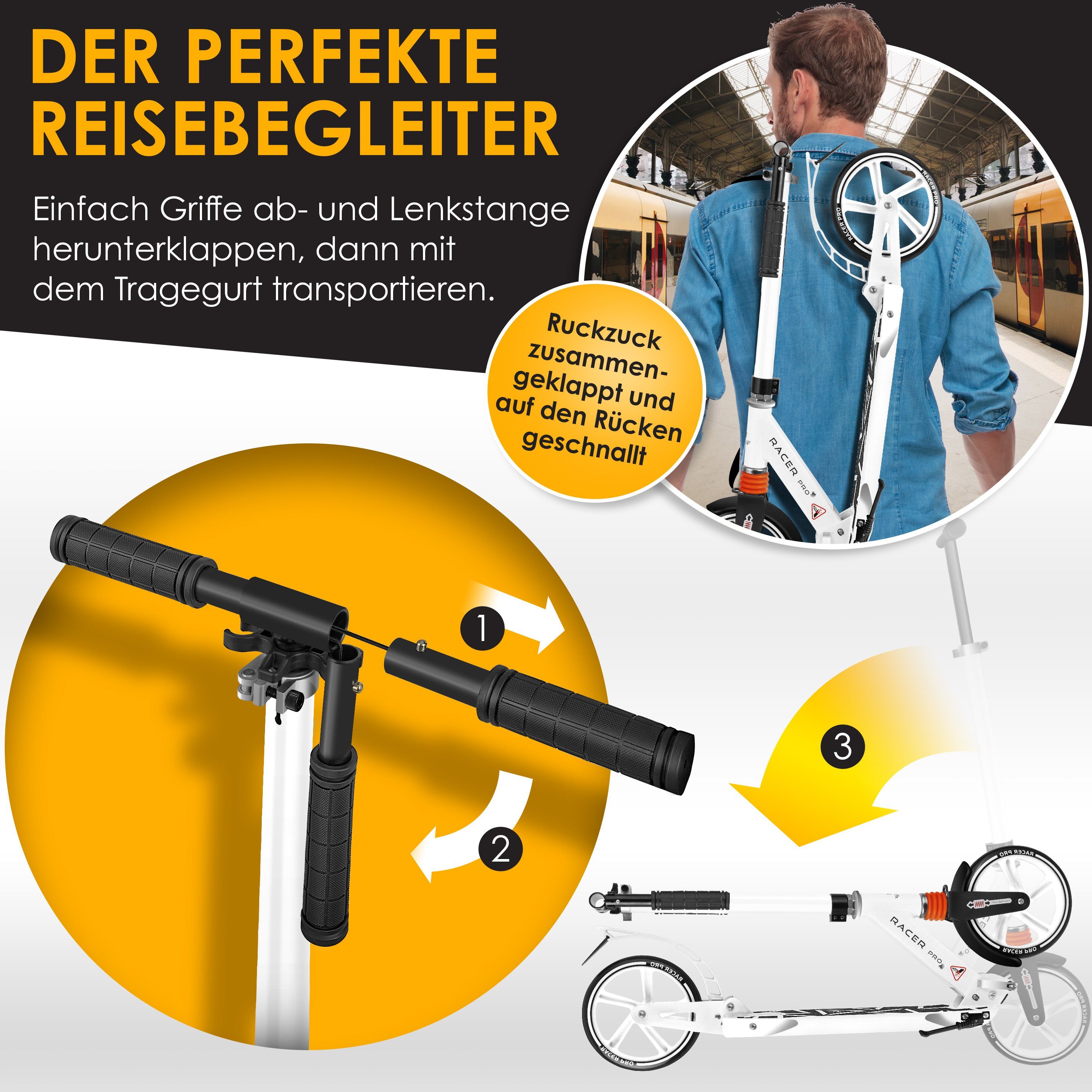 KESSER Scooter, Cityroller Scooter 205mm Räder PU Big Wheel Pro-S Tretroller