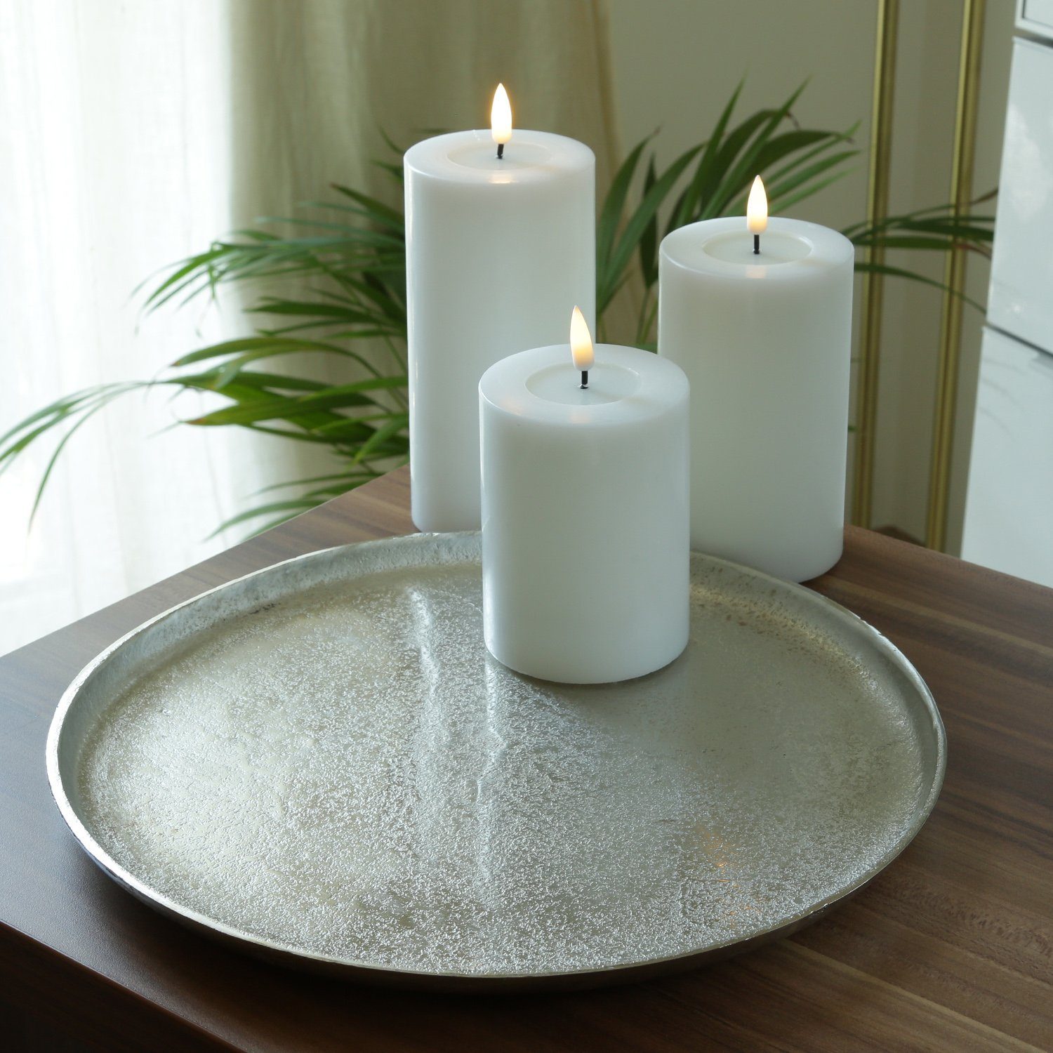 MARELIDA Dekoteller Dekoschale Dekotablett Kerzenteller Aluminium rund D: 30cm silber