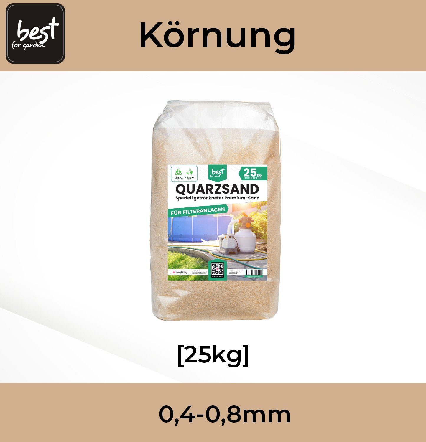 Hochwertiger Quarzsand Sand Best Pool, Sandfilteranlage, (0,4-0,8mm) Filtersand Garden (Ideal Swimmingpool), für für feinkörniger – für Schwimmbad, for Filteranlagen.