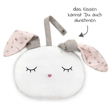 Hauck Hochstuhl Alpha Plus White - Newborn Set Powder Bunny, Holz Babystuhl ab Geburt inkl. Aufsatz für Neugeborene & Sitzauflage