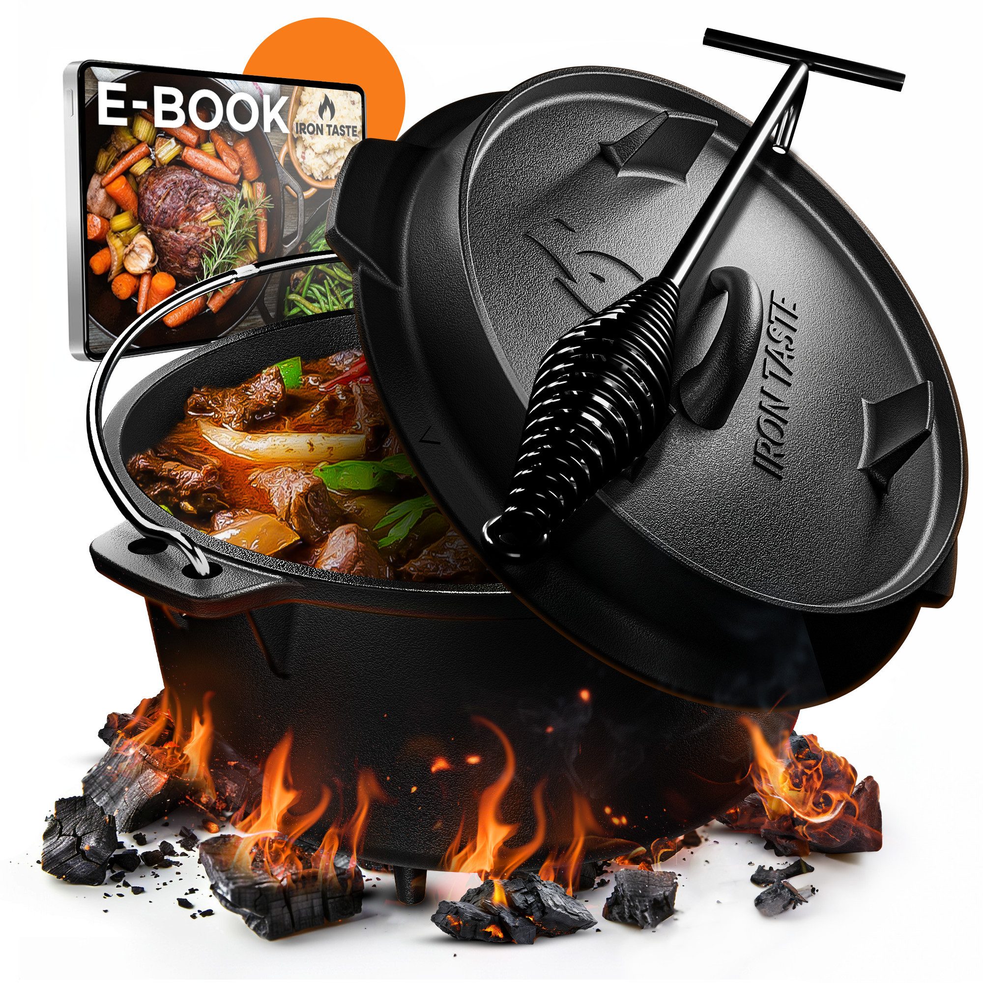 GUSSKÖNIG Grilltopf IRON TASTE Dutch Oven Set - Eingebrannter Dutch Oven