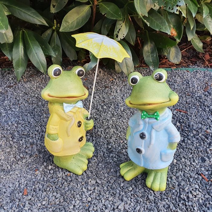 Aspinaworld Gartenfigur Frosch Figur mit Regenschirm 2er Set 20 cm wetterfest