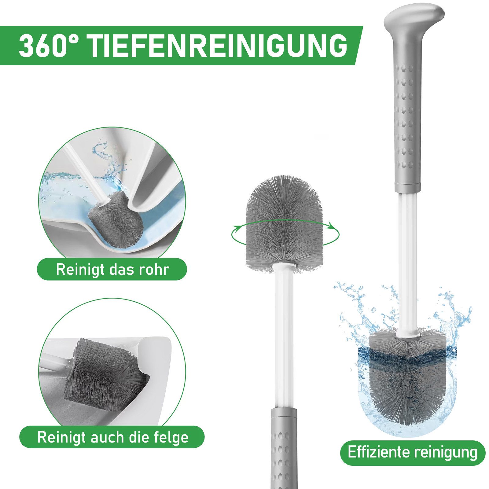 HUGERSTONE WC-Reinigungsbürste 2in1 Klobürste Set mit Toilettenbürste, Toilettenpömpel und Halterung, (Set, 3 tlg, WC Bürste und WC Saugglocke), Geeignet für Ab – Bild 2 von 5