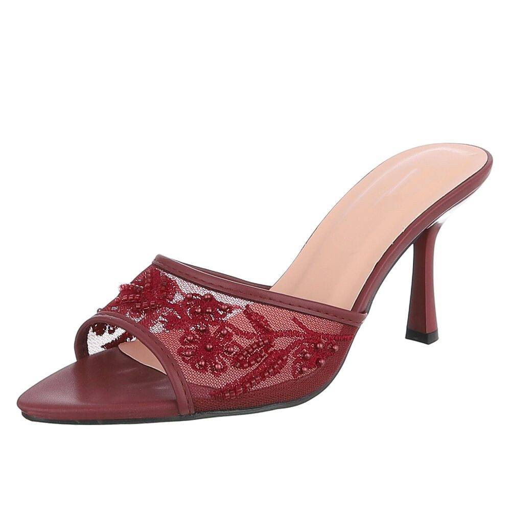 Ital-Design Damen High Heel Mule mit Stickerei & Perlen Pantolette (92214430) Pfennig-/Stilettoabsatz Sandalen & Sandaletten in Bordeaux