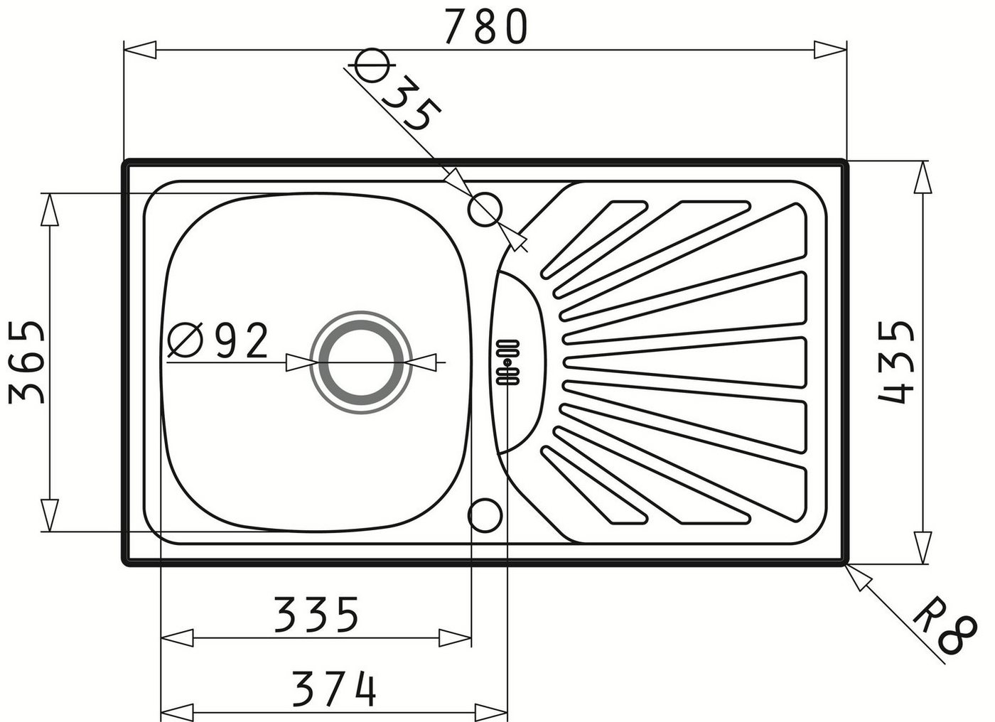 Thumbnail - Pyramis Edelstahlspüle PYRAMIS Küchenspüle ET78 (78x43,5) Margarita 1B 1D, Rechteckig, 78/43.5 cm, Überlauf befindet sic...