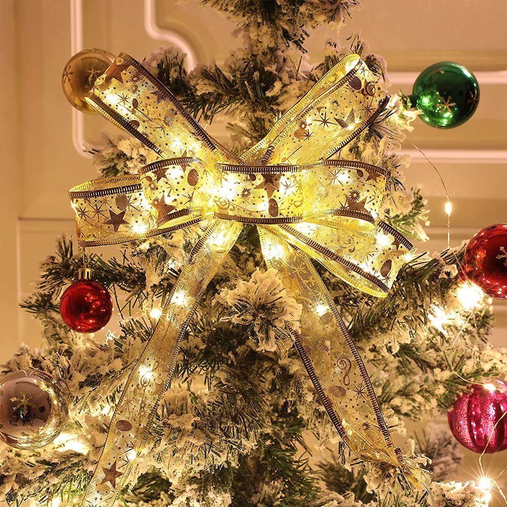 MUPOO LED-Lichterkette LED Seidenband Geschenkband LED Band Weihnachtslichter Schleifenband, 20/40/50 LEDs 2/4/5m Batterie,Sichere Schutzkleinspannung,Gold/Sliver Silber (Warmweiß)