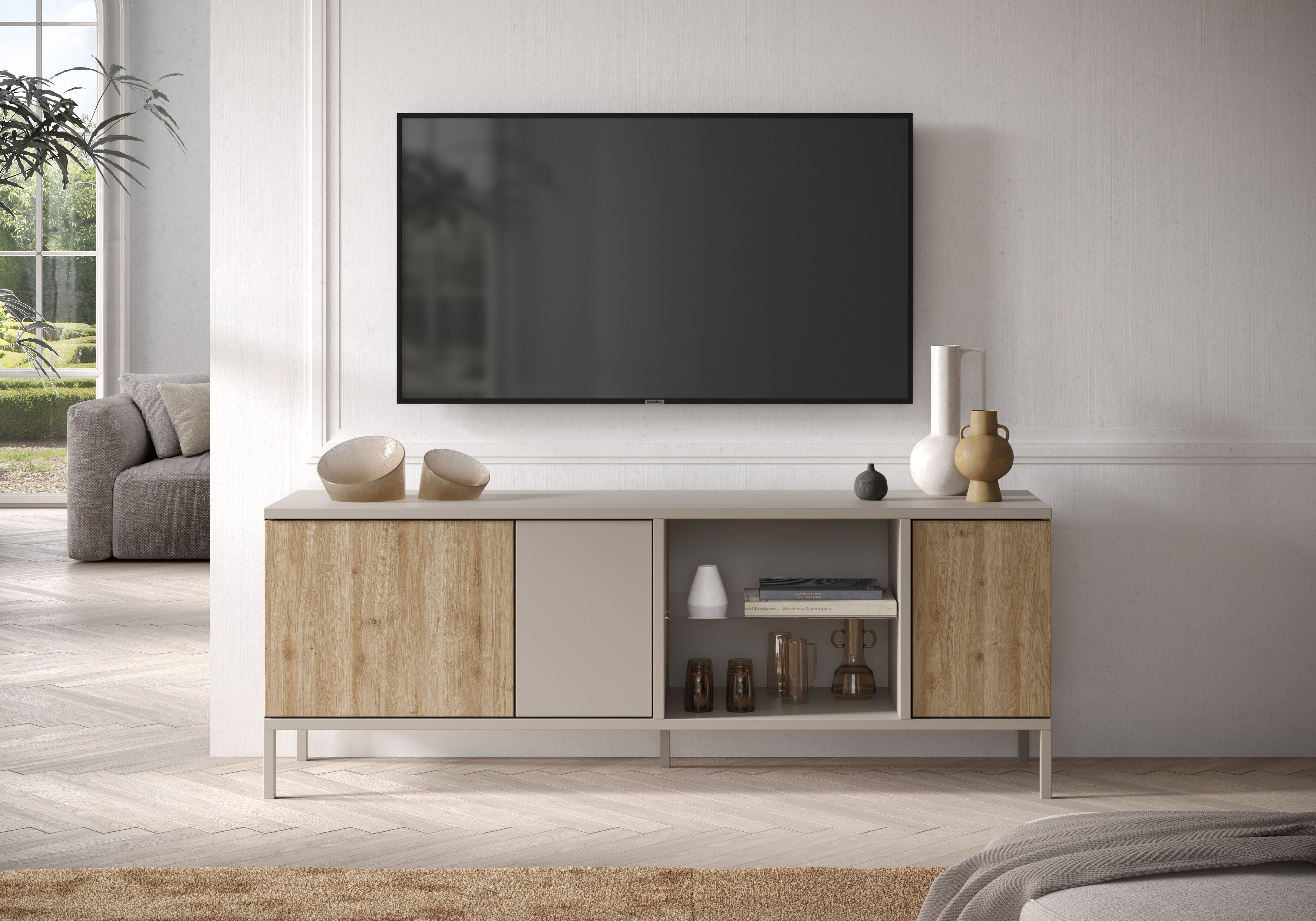 Lowboard Gent Breite 160 cm, TV-Board mit 3 Türen u. 2 offenen Fächern