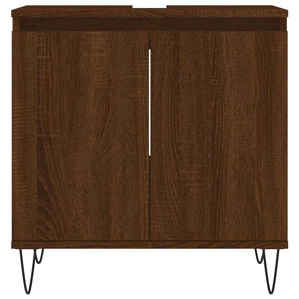 furnicato Badkommode Badezimmerschrank 58 x 33 x 60 cm Braun Eichen-Optik (1 St), Stabiles Badmöbel mit viel Stauraum und Eisenfüßen für dein Bad – Bild 3 von 5