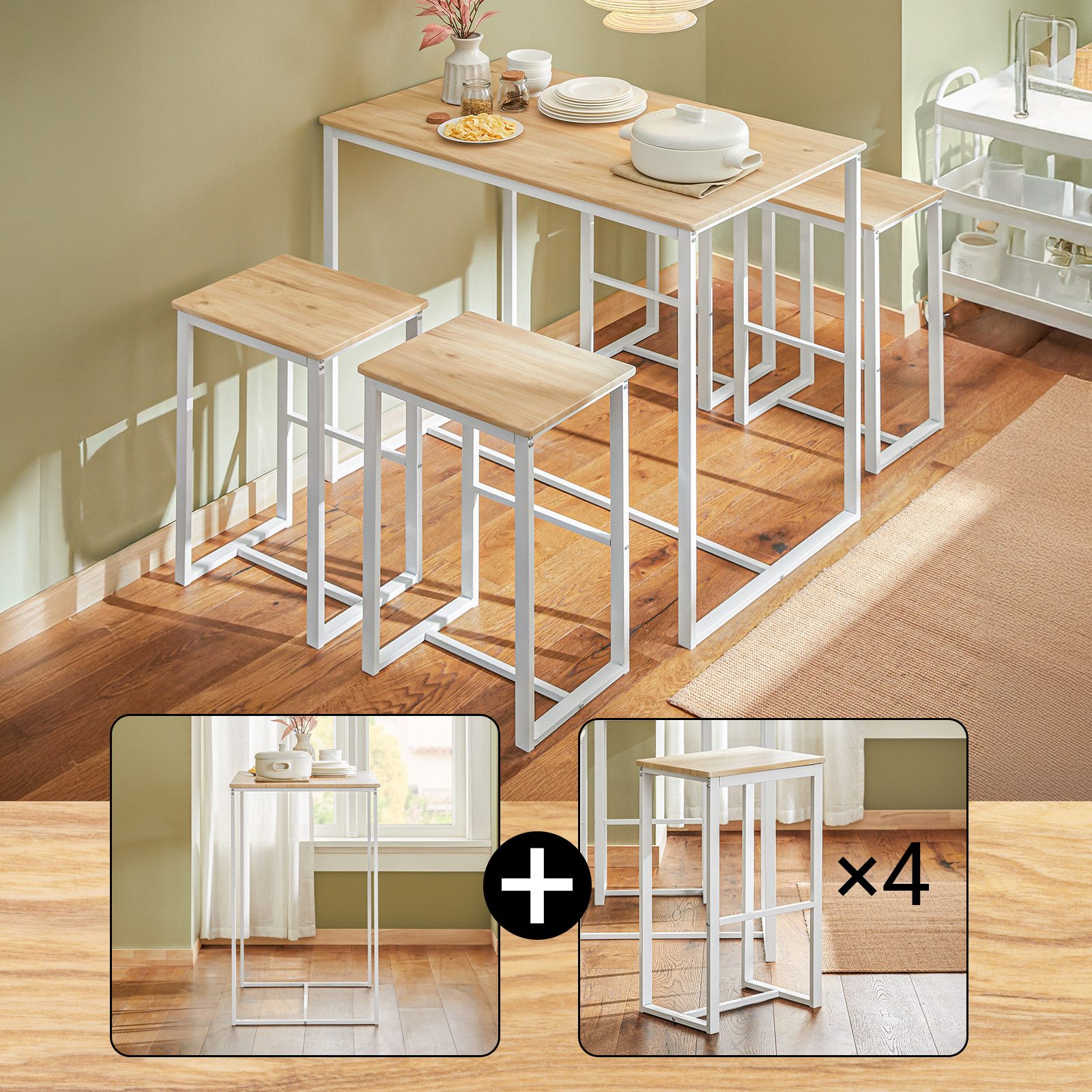 SoBuy Bartisch OGT15, 5-teilig Bartisch mit Stühlen Esstisch Stehtisch mit 4 Barhocker