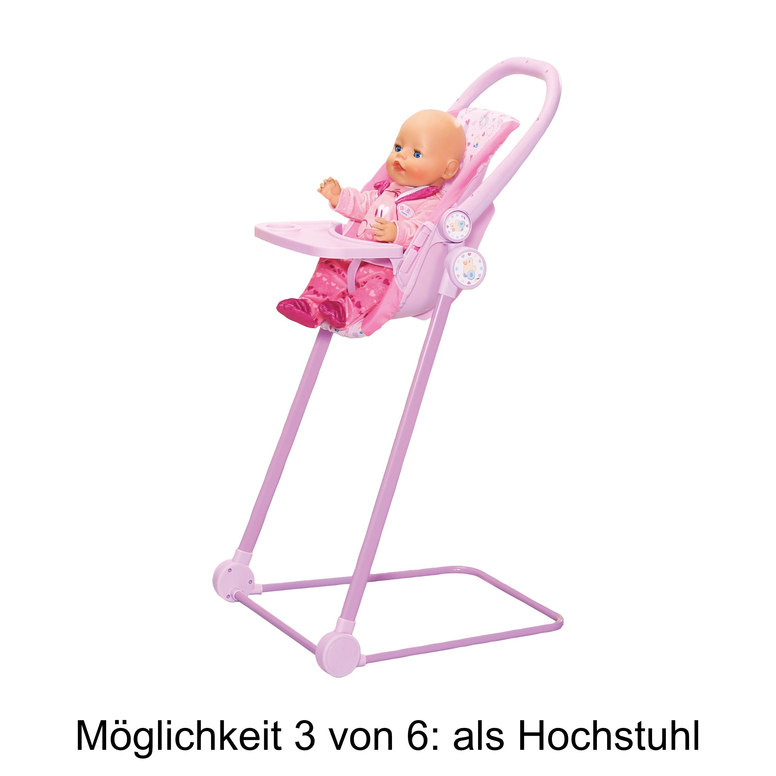 Zapf Creation® Puppenwagen BABY born® 826386 Baby Evolve Puppenwagen mit 6-in-1 Funktion, 6 in 1 Funktion (Kinder Puppenwagen, Buggy, Transportschale, Hochstuhl, Schaukel, Puppenbett), für Puppen bis zu 43 cm Länge