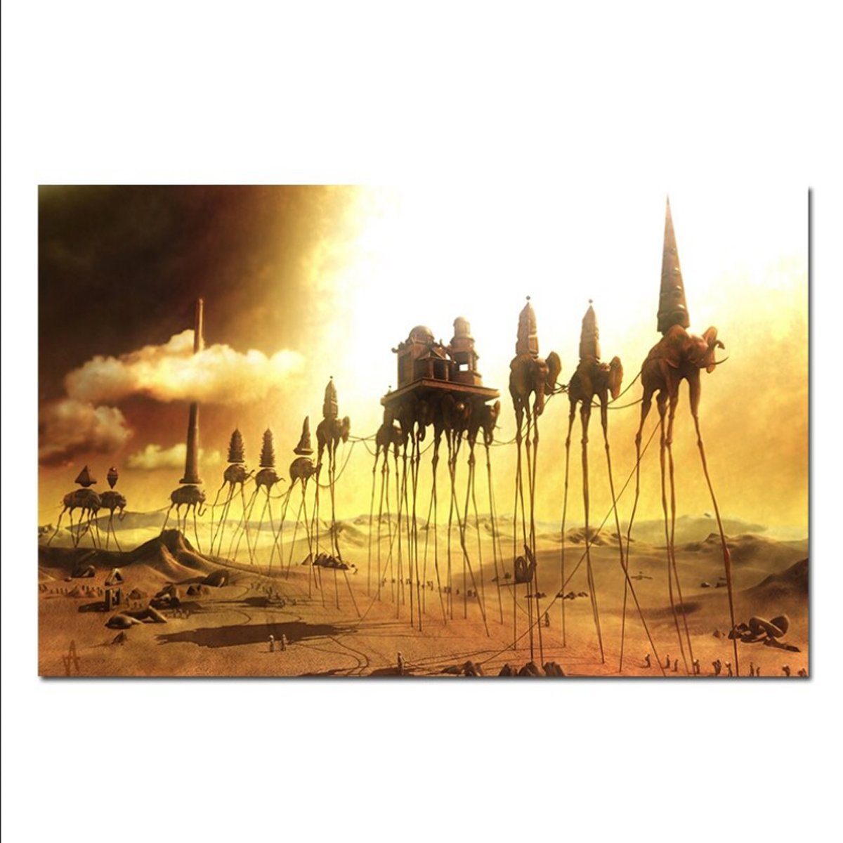 TPFLiving Kunstdruck (OHNE RAHMEN) Poster - Leinwand - Wandbild, Salvador Dali - Die Karawane (Motiv in verschiedenen Größen), Farben: Gelb, Braun - Größe: 20x30cm