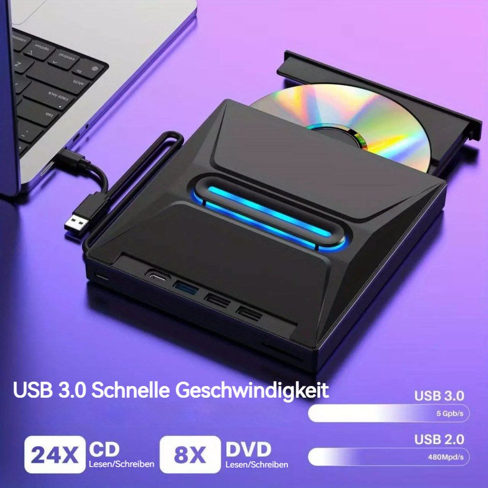 VIVIHEYDAY Externes CD-/ DVD Laufwerk, CD und DVD Brenner mit USB Anschluss Disc-Laufwerk