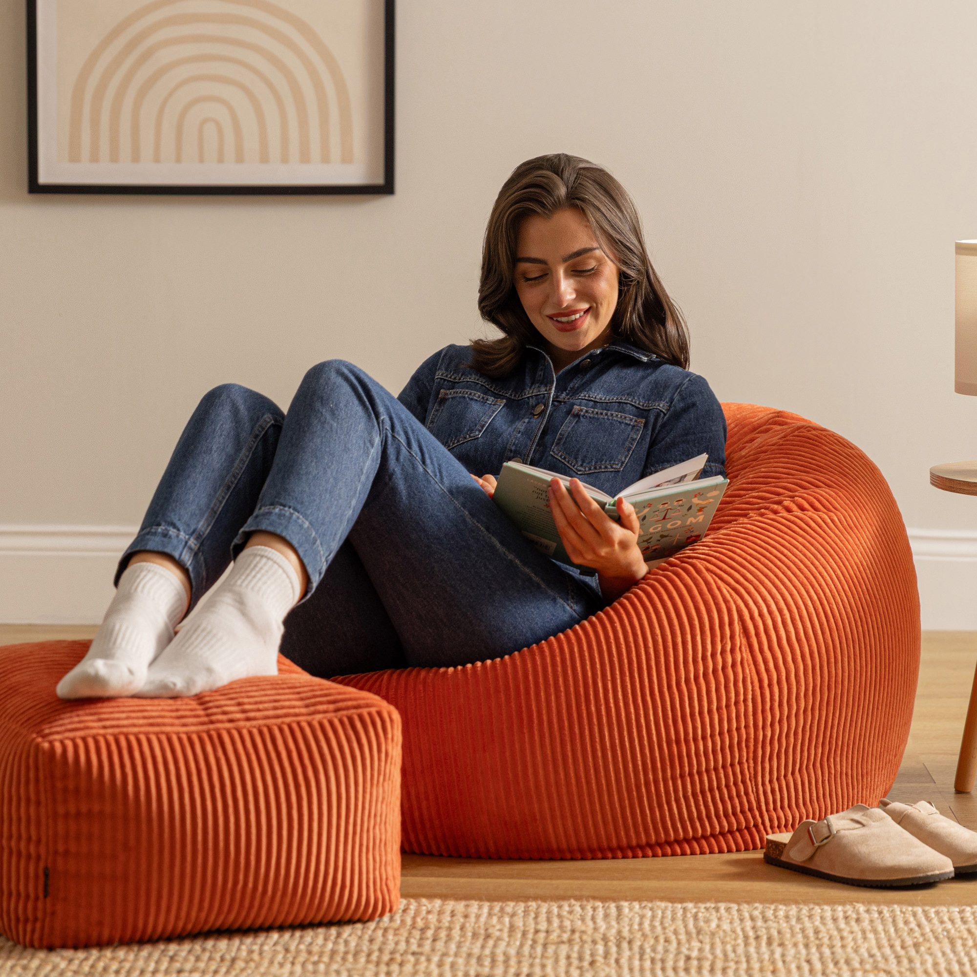 icon Sitzsack Erwachsene aus Cord „Kingston“ mit Hocker (Spar-Set, 1 x Sitzsack, 1 x Fußhocker), 85x50cm, Made in Germany, für Erwachsene & Kinder