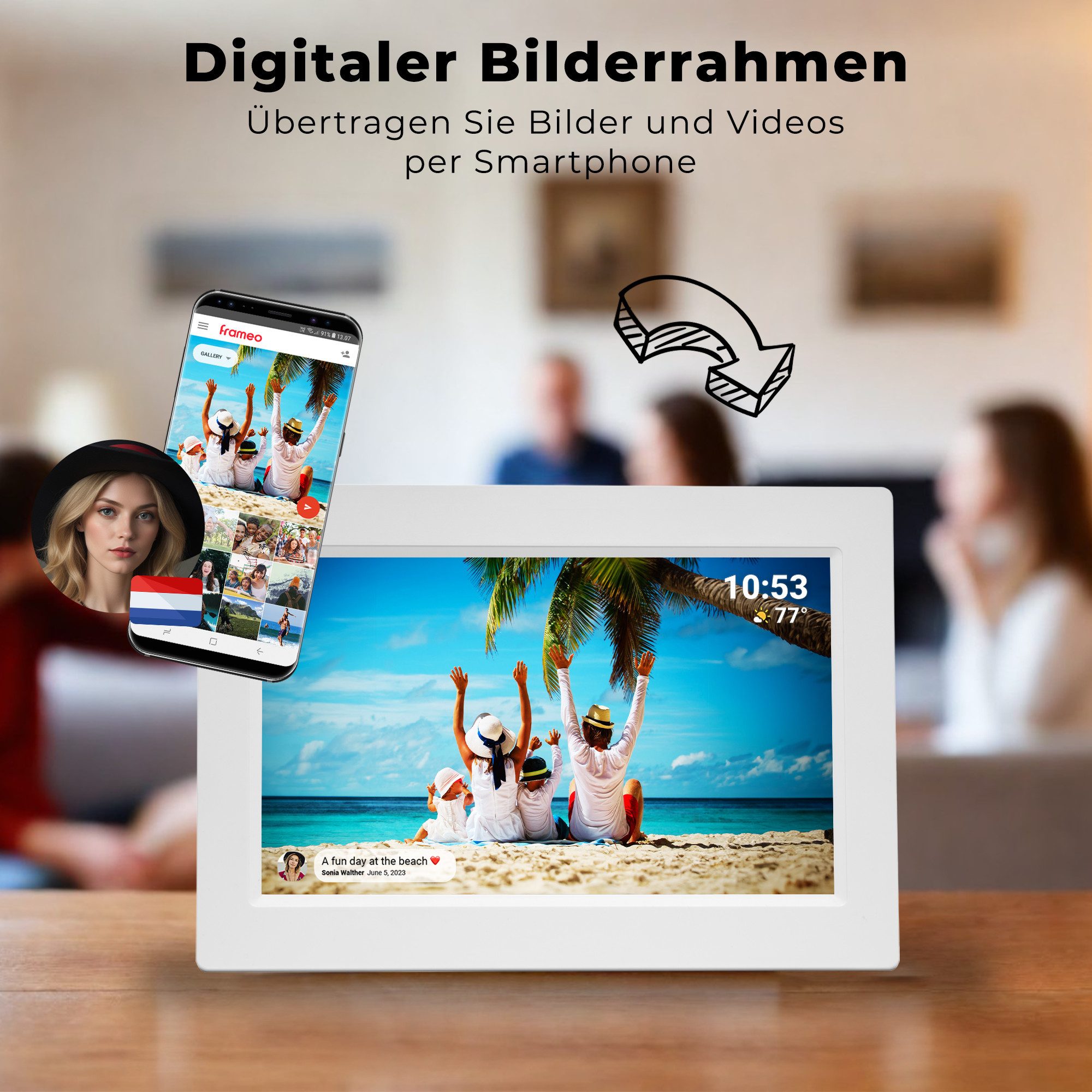 Denver PFF-1015W Digitaler Bilderrahmen (25.65 cm/10.1 ", 1280x800 Pixel, 16 GB, mit WLAN und Frameo Software)